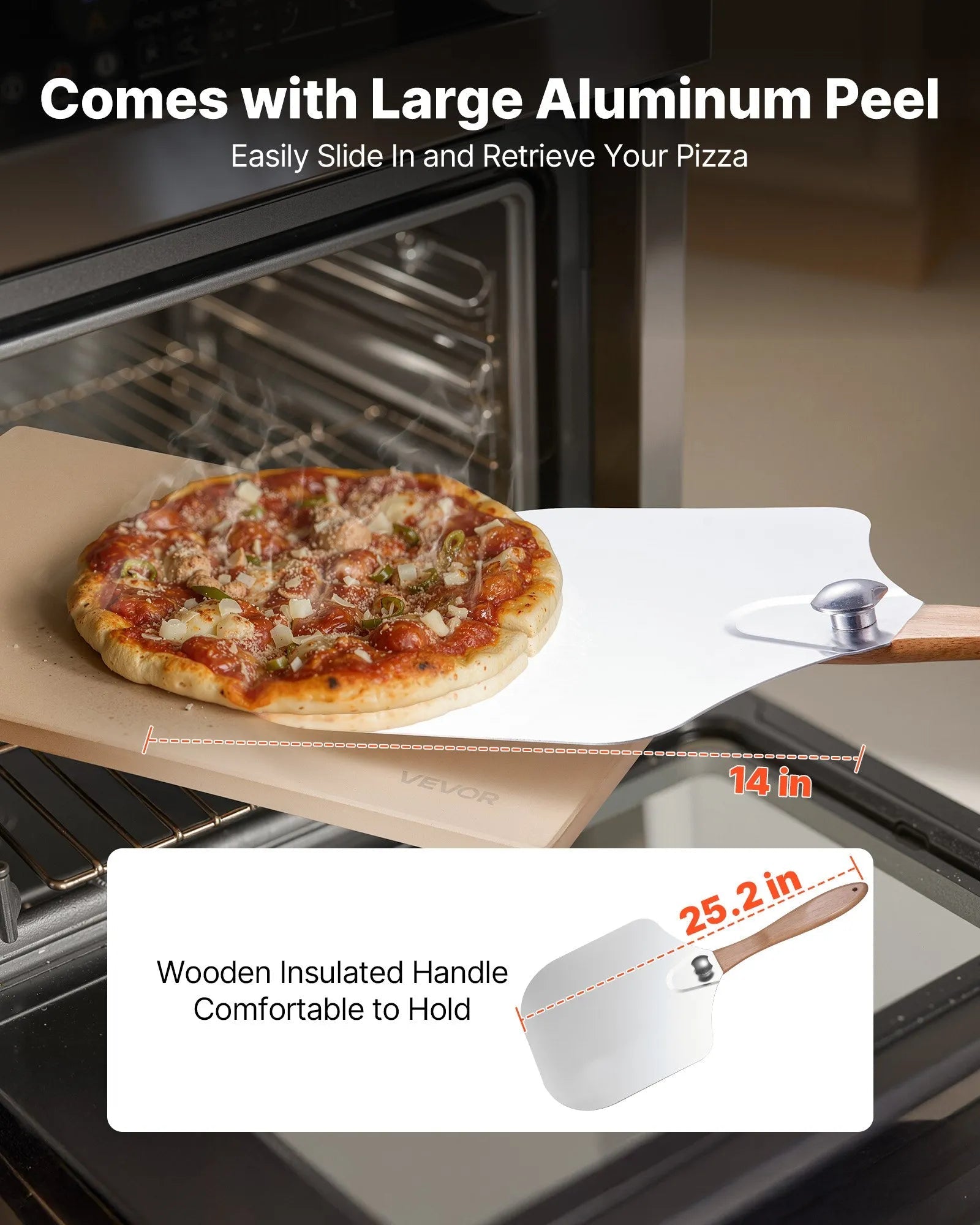 VEVOR Pizza Stone, 20 x 14 in Rectangular Cordierite Pizza Stone, Extra Large Baking-Stone with Aluminum Peel, 0.6 in Thick Heat-Resistant Cordierite, for Oven, Baking Bread & Pizzas, BBQ Grilling
