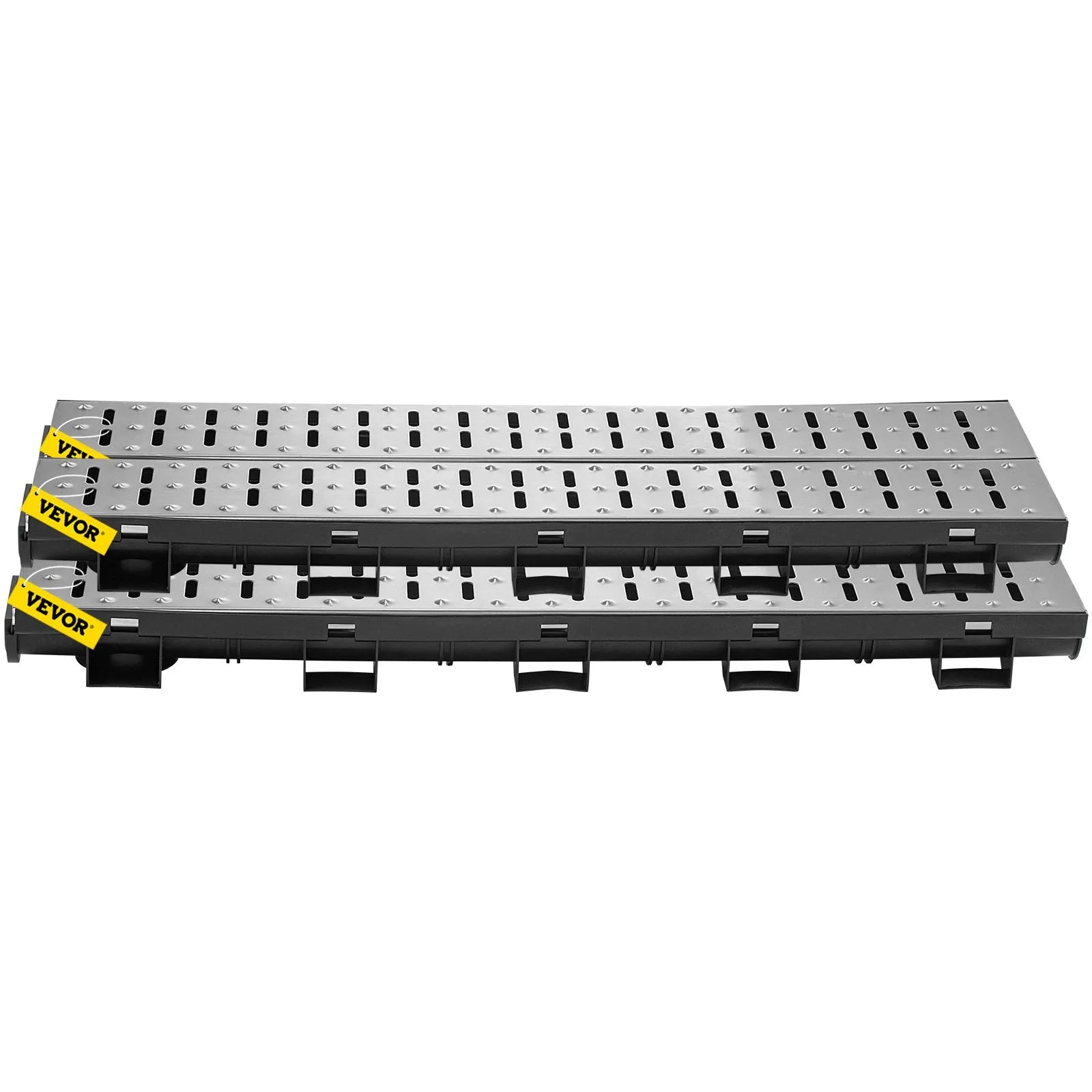 VEVOR Trench Drain System, Channel Drain with Metal Grate, 5.8x3.1-Inch HDPE Drainage Trench, Black Plastic Garage Floor Drain, 5x39" Trench Drain Grate, With 5 End Caps, For Garden, Driveway-5 Pack
