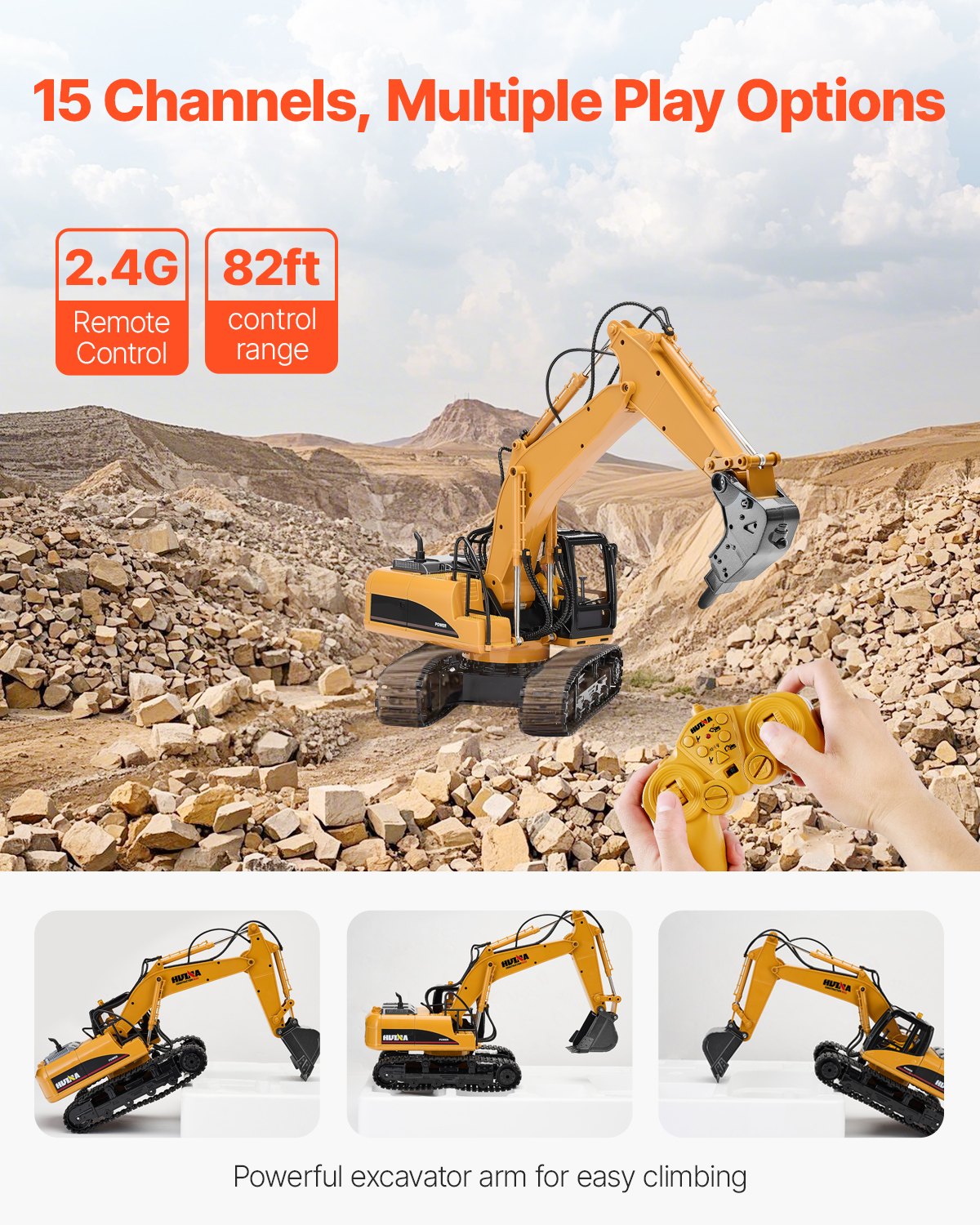 VEVOR Remote Control Excavator Toy 15 Channel 1:14 Scale RC Excavator Digger