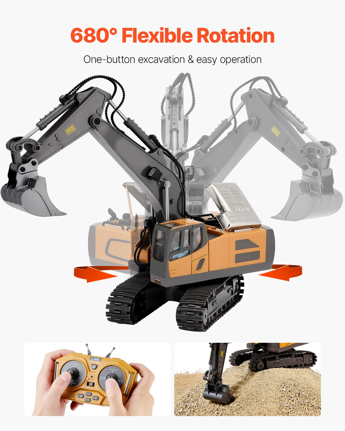 VEVOR Remote Control Excavator Toy 11 Channel 1:20 Scale RC Excavator Digger
