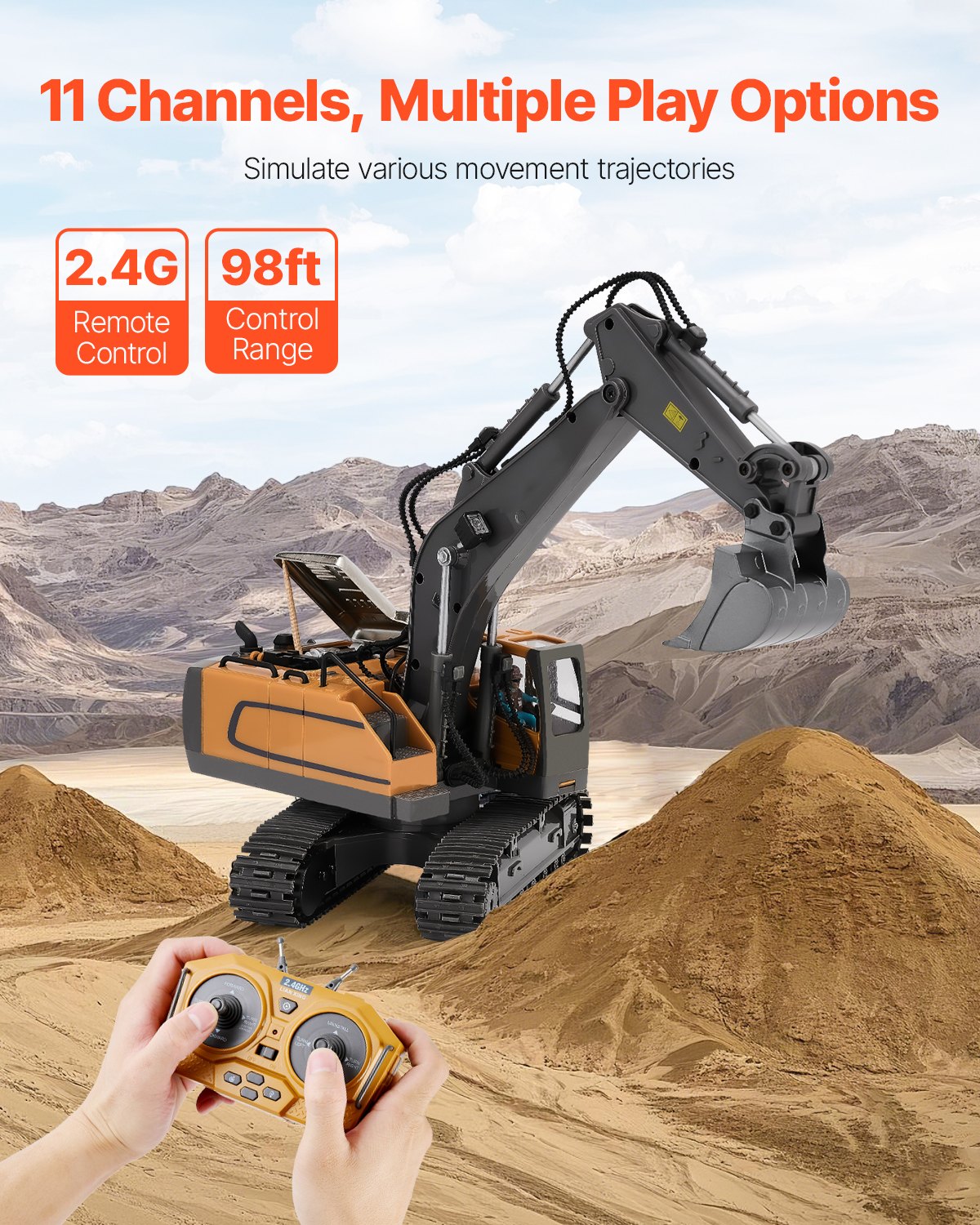 VEVOR Remote Control Excavator Toy 11 Channel 1:20 Scale RC Excavator Digger