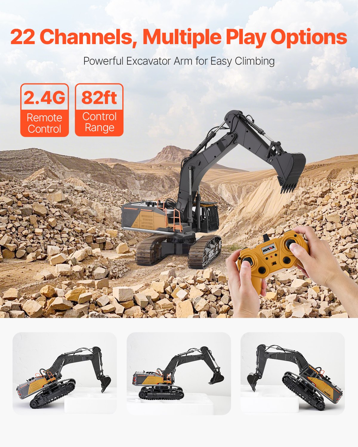 VEVOR Remote Control Excavator Toy 22 Channel 1:14 Scale RC Excavator Digger