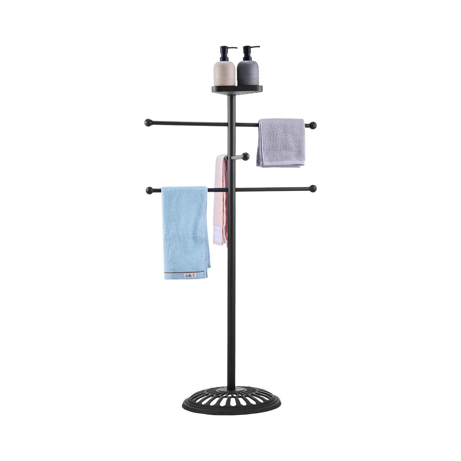 VEVOR Towel Rack 3-Bar Outdoor Towel Holder with Metal Base Pool Bath Spa Black