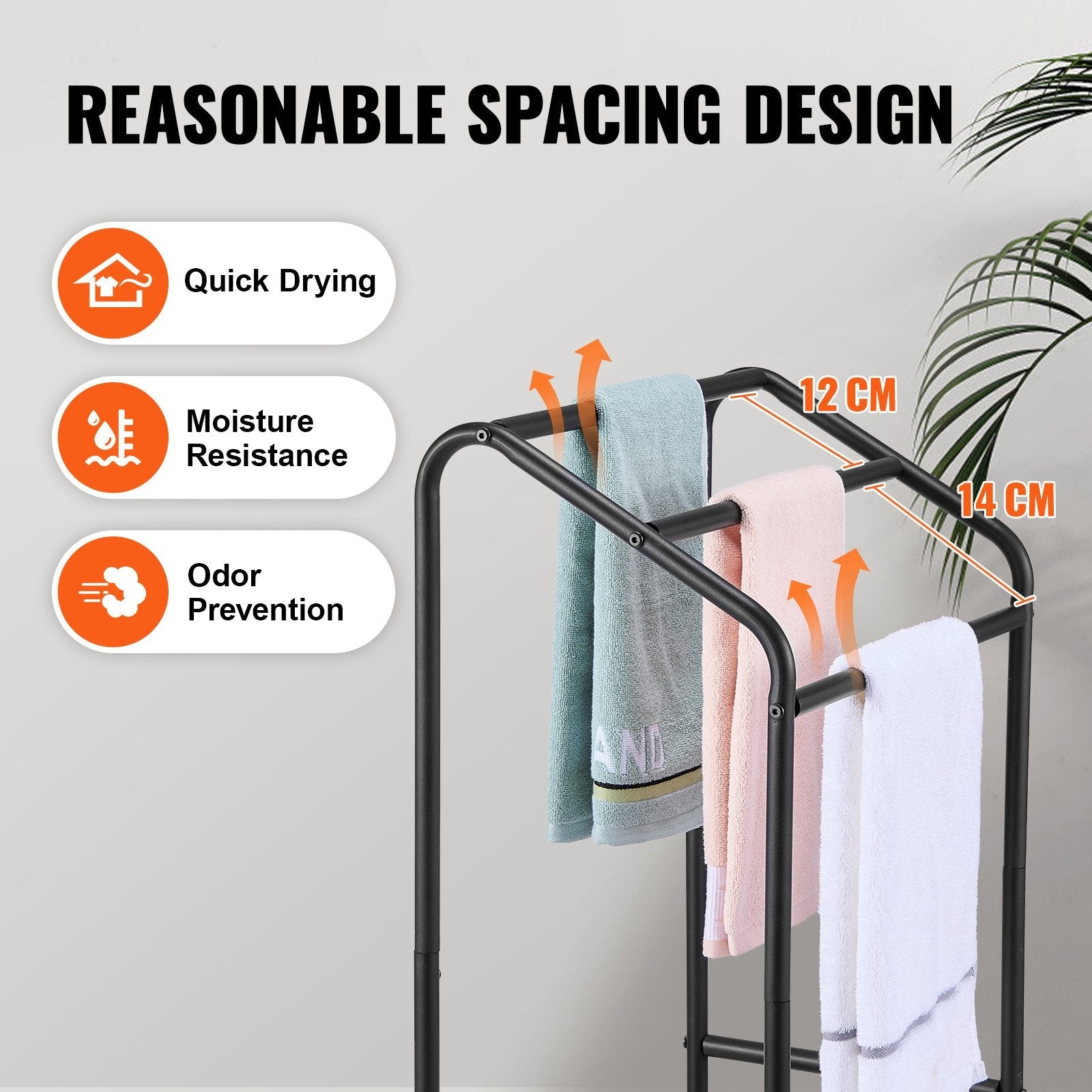 VEVOR Towel Rack 3 Bars Outdoor Towel Holder with Bottom Storage for Pool Spa