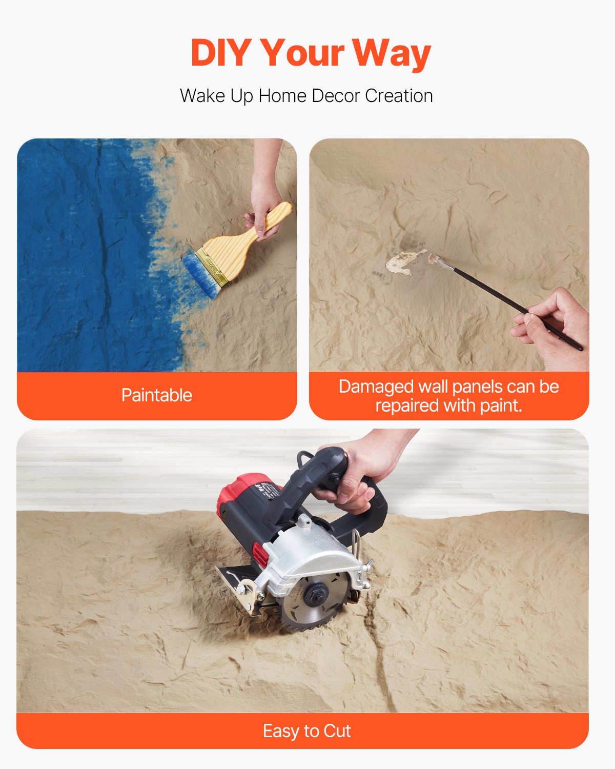 VEVOR 3D Wall Panels 4 Pack 48x24'' PU Stone-Look 32 Sq.Ft Coverage Stone Yellow