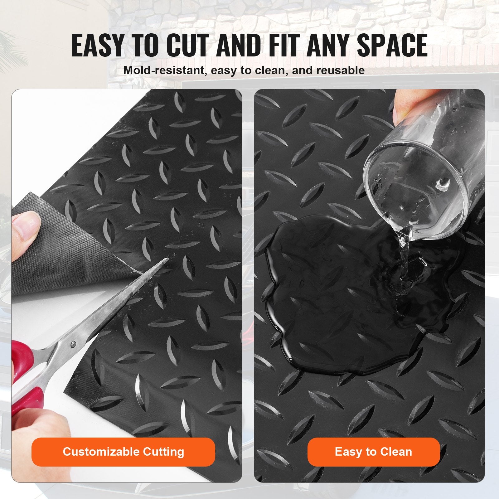 VEVOR Garage Floor Mats 2 Rolls 14.7 x 3.6 Ft Garage Mat 2.5mm Thickness Black Garage Flooring PVC Garage Mats for Under Car