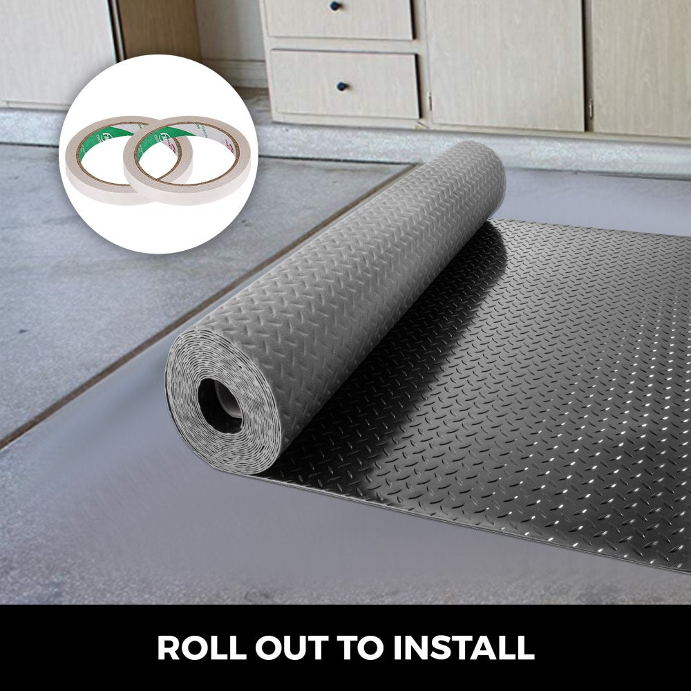 VEVOR Garage Floor Mats 2 Rolls 25.6 x 3.6 Ft Garage Mat 2.5mm Thickness Black Garage Flooring PVC Garage Mats for Under Car