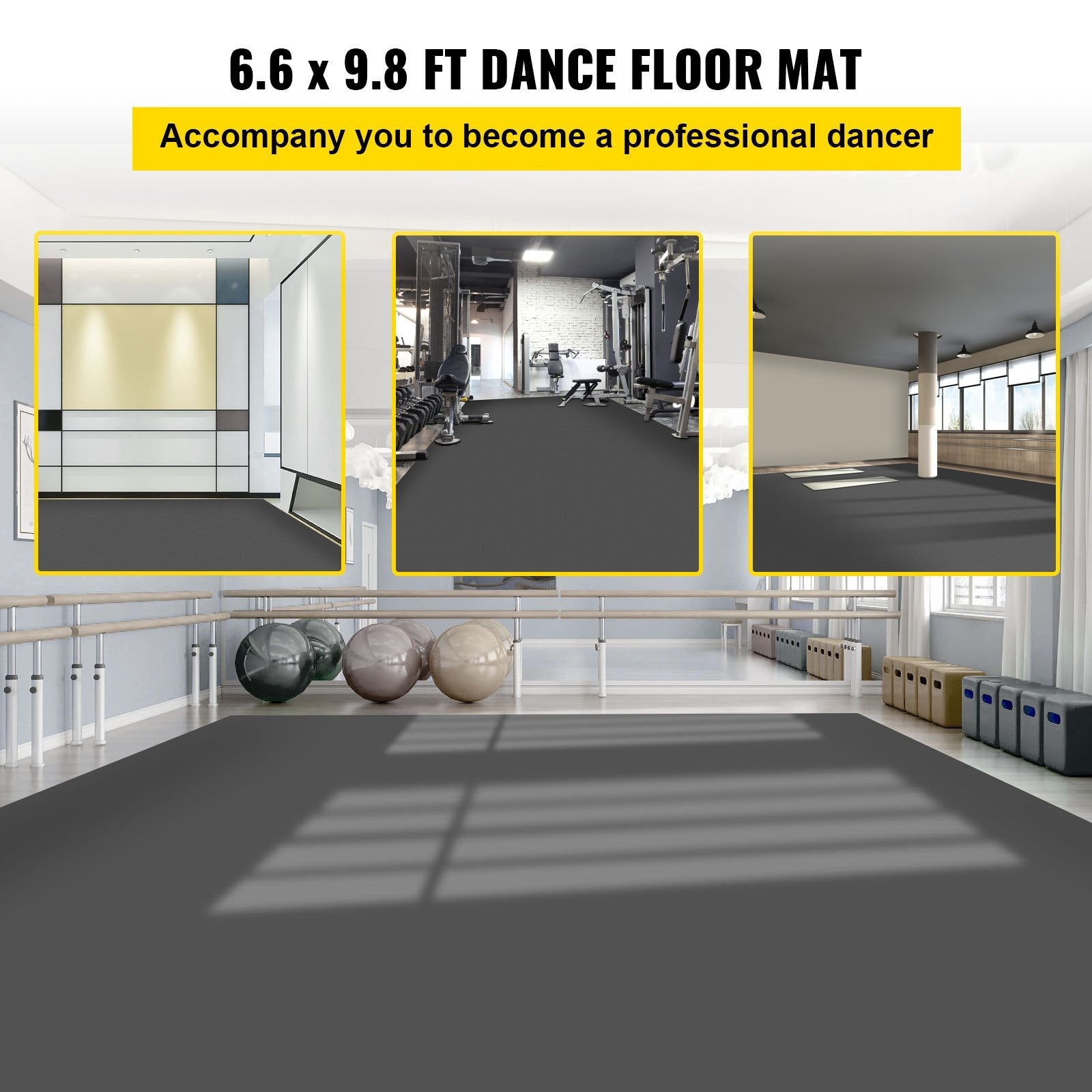 VEVOR Dance Floor, 6.6x9.8ft Dance Floor Roll, 0.06in Thick PVC Vinyl Dance Floor, Black/Grey Reversible Portable Dance Floor, Non-Slip Dance Flooring, Ballet Dance Floor for Jazz, Pop, Lyrical Style