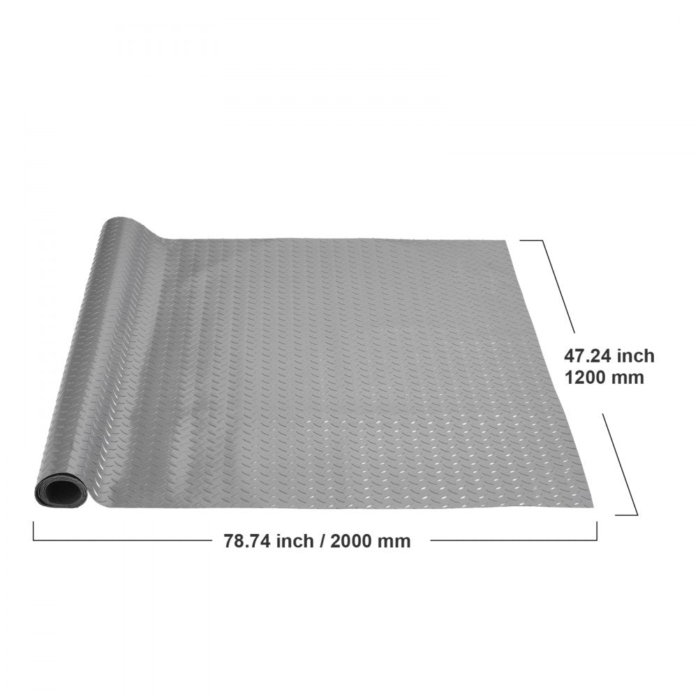 VEVOR Garage Floor Mat 3.9x6.56ft Vinyl Garage Flooring Roll Anti-Slide Diamond Texture Silver Garage Mats for Under Car 25.6sqft Covering Space DIY PVC Garage Floor Mat for Gyms Boats Car Trailer