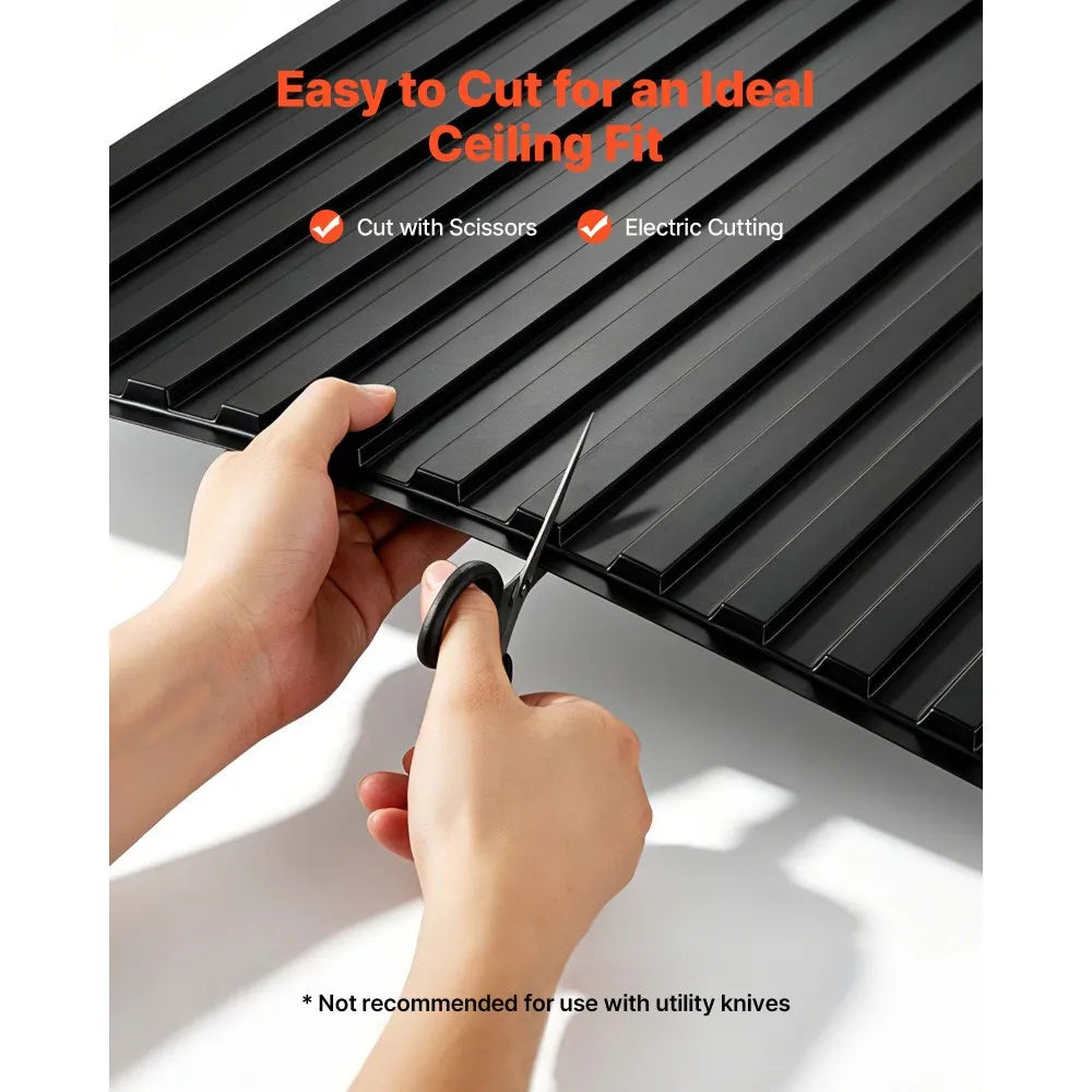 24 x 48 in 3D Black PVC Ceiling Tiles, 12-Pack Drop Ceiling Panels for Grid Systems