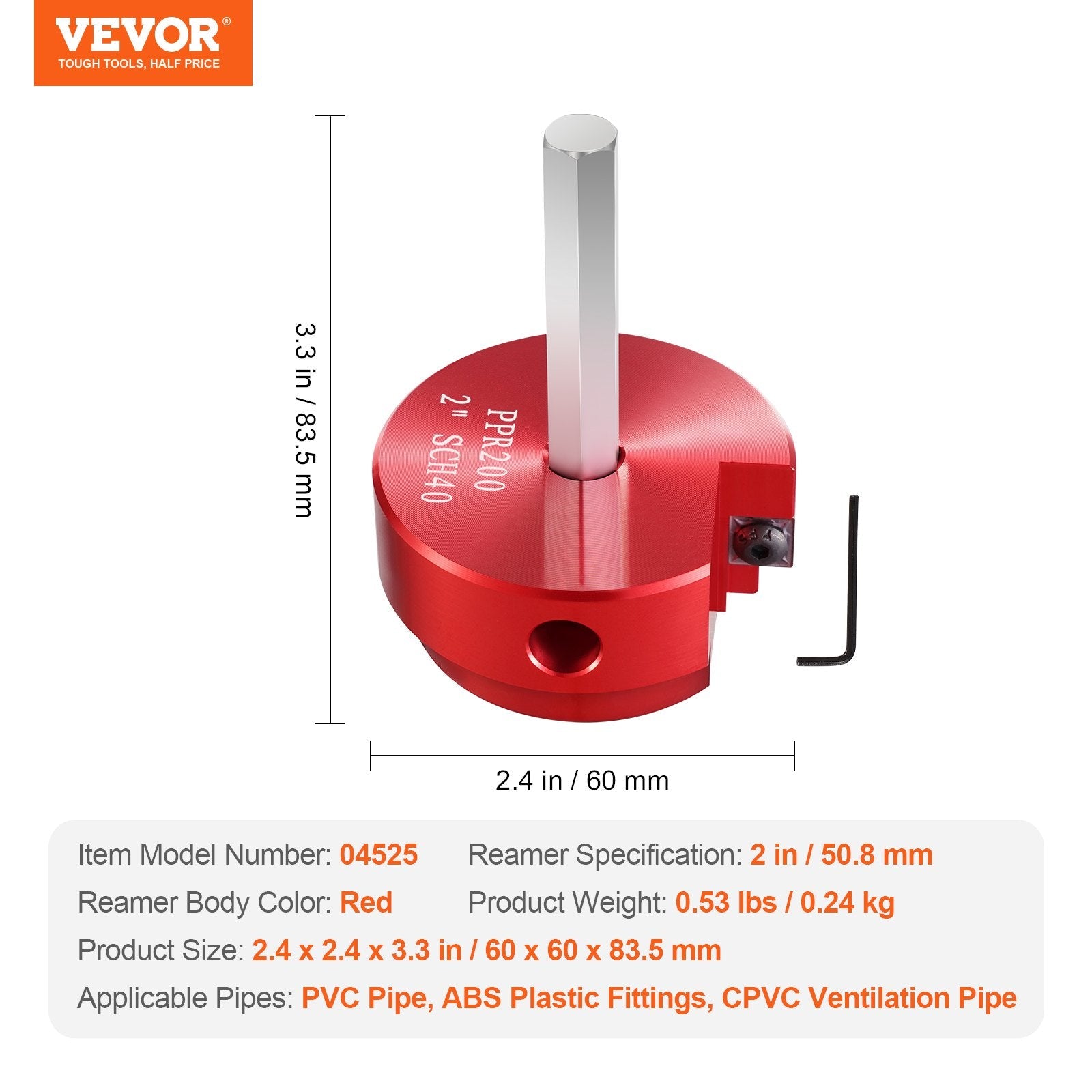 VEVOR 2 In PVC Pipe Reamer Tool Pipe Fitting Saver of Aluminum Alloy for SCH 40