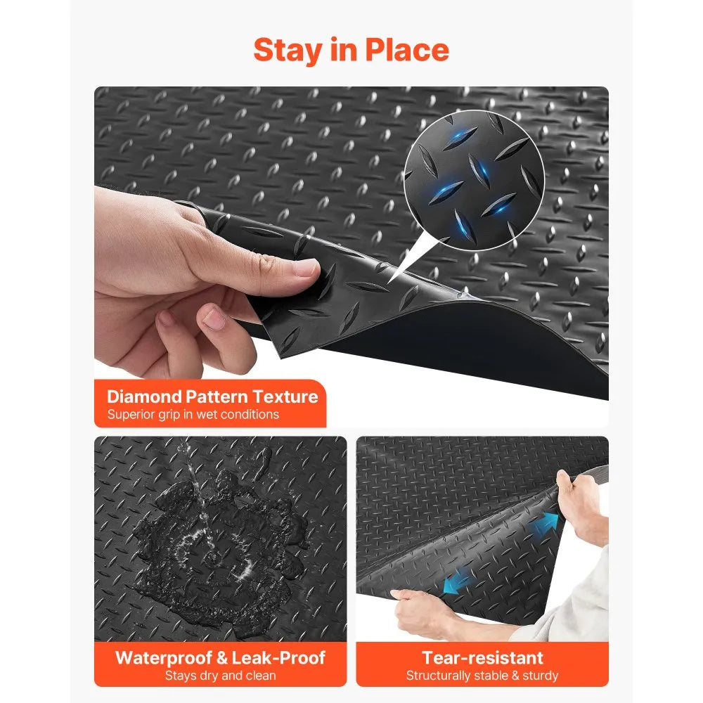 VEVOR Garage Floor Roll, 7.5 x 20 ft Garage Flooring Mat, 2.2 mm Thickened PVC Diamond Plate Floor Protector Mat with Double-sided Tape, Non-Slip, Easy to Clean for Warehouse, Gyms, Trailer, Black