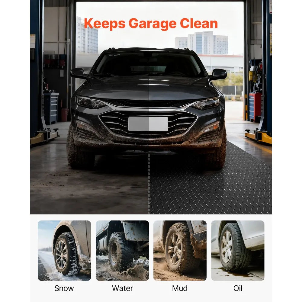 VEVOR Garage Floor Roll, 7.5 x 20 ft Garage Flooring Mat, 2.2 mm Thickened PVC Diamond Plate Floor Protector Mat with Double-sided Tape, Non-Slip, Easy to Clean for Warehouse, Gyms, Trailer, Black