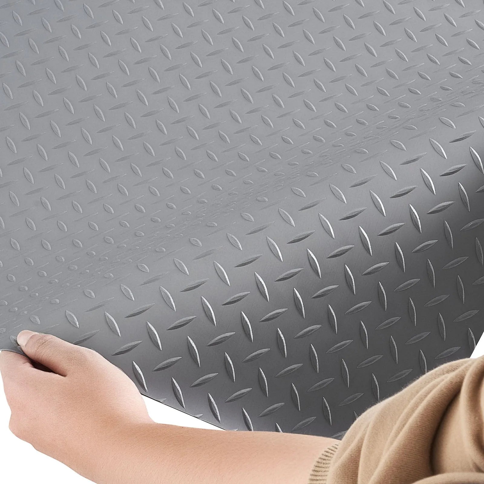 VEVOR Garage Floor Roll, 7.5 x 17 ft Garage Flooring Mat, 2.2 mm Thickened PVC Diamond Plate Floor Protector Mat with Double-sided Tape, Non-Slip, Easy to Clean for Warehouse, Gyms,Silver Gray