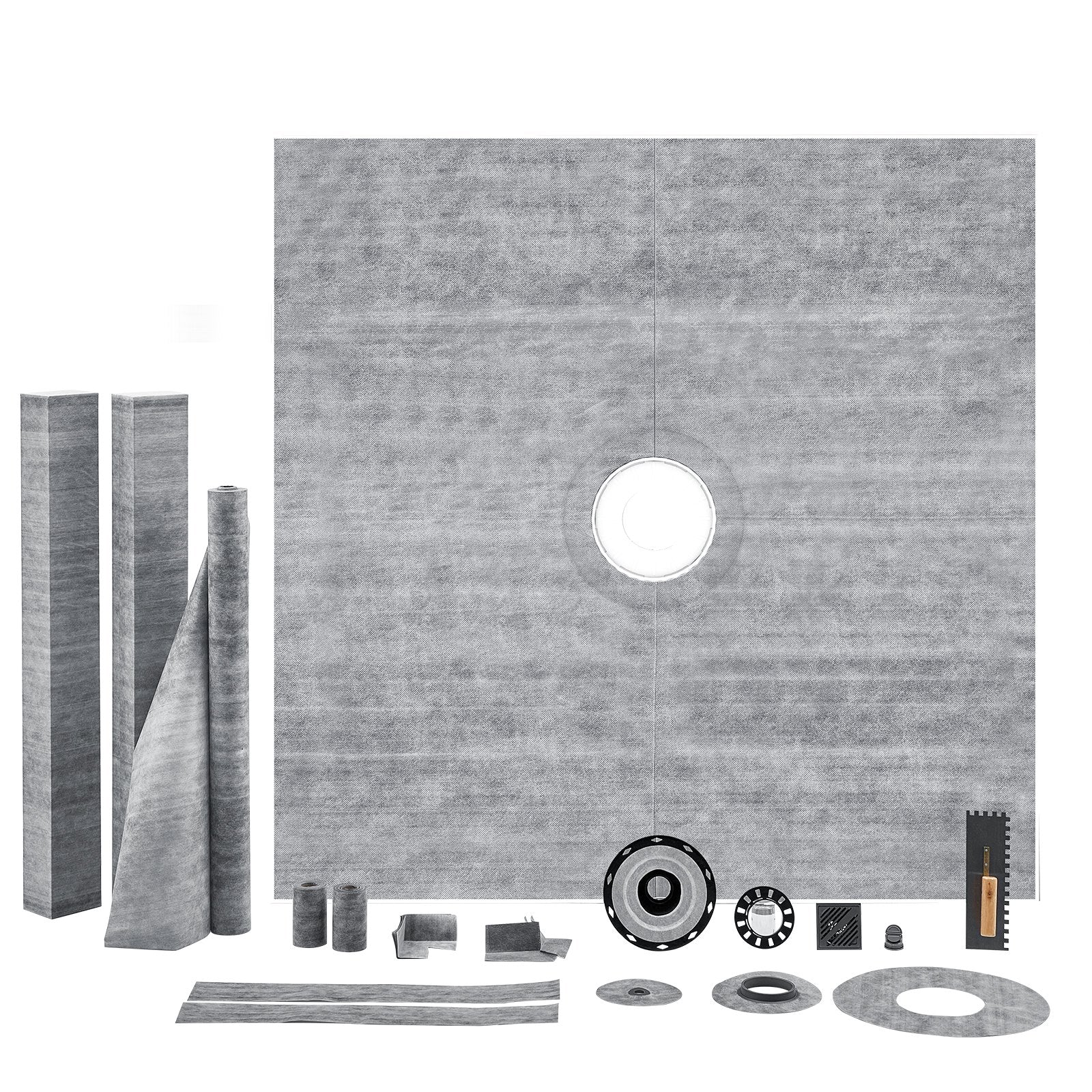 VEVOR Shower Curb Kit, 72"x72" Shower Pan Kit with 2" PVC Central Flange, 4" Stainless Steel Grate, Waterproof Shower Curb & Membrane & Strip, Shower Pan Slope Sticks Fit for Bathroom