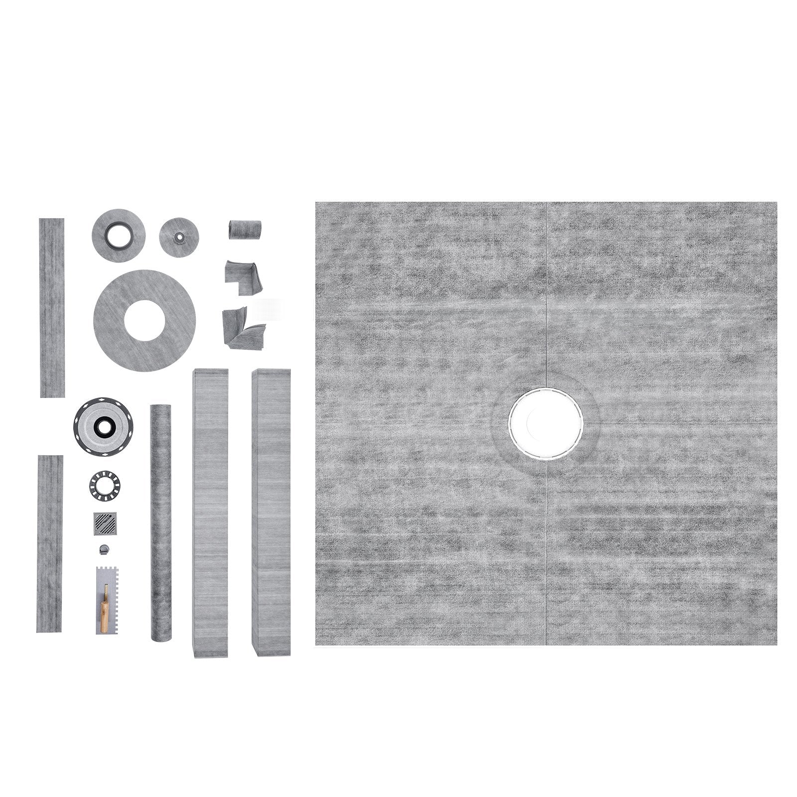 VEVOR Shower Curb Kit, 72"x72" Shower Pan Kit with 2" PVC Central Flange, 4" Stainless Steel Grate, Waterproof Shower Curb & Membrane & Strip, Shower Pan Slope Sticks Fit for Bathroom