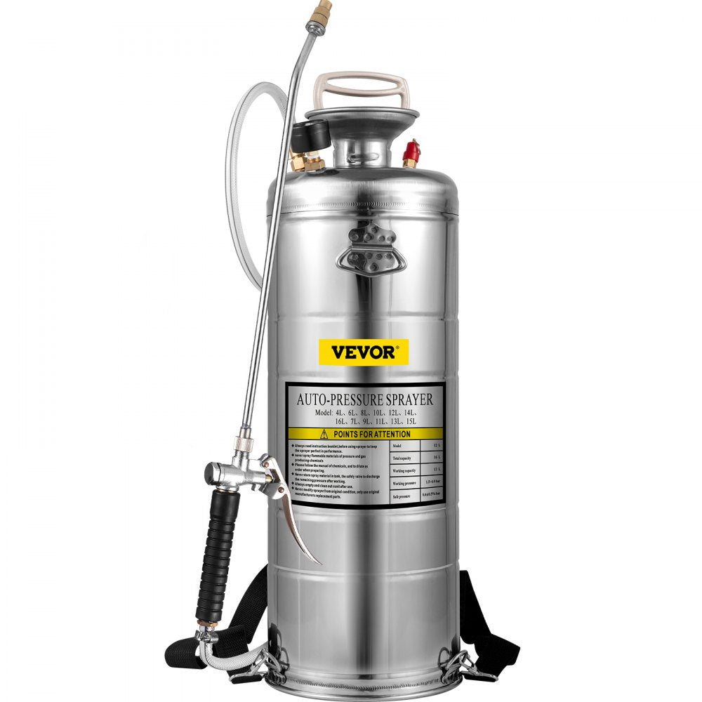 Stainless Steel Sprayer 3.5 Gallon Steel Hand-pump With 3.3-inch Reinforced Hose