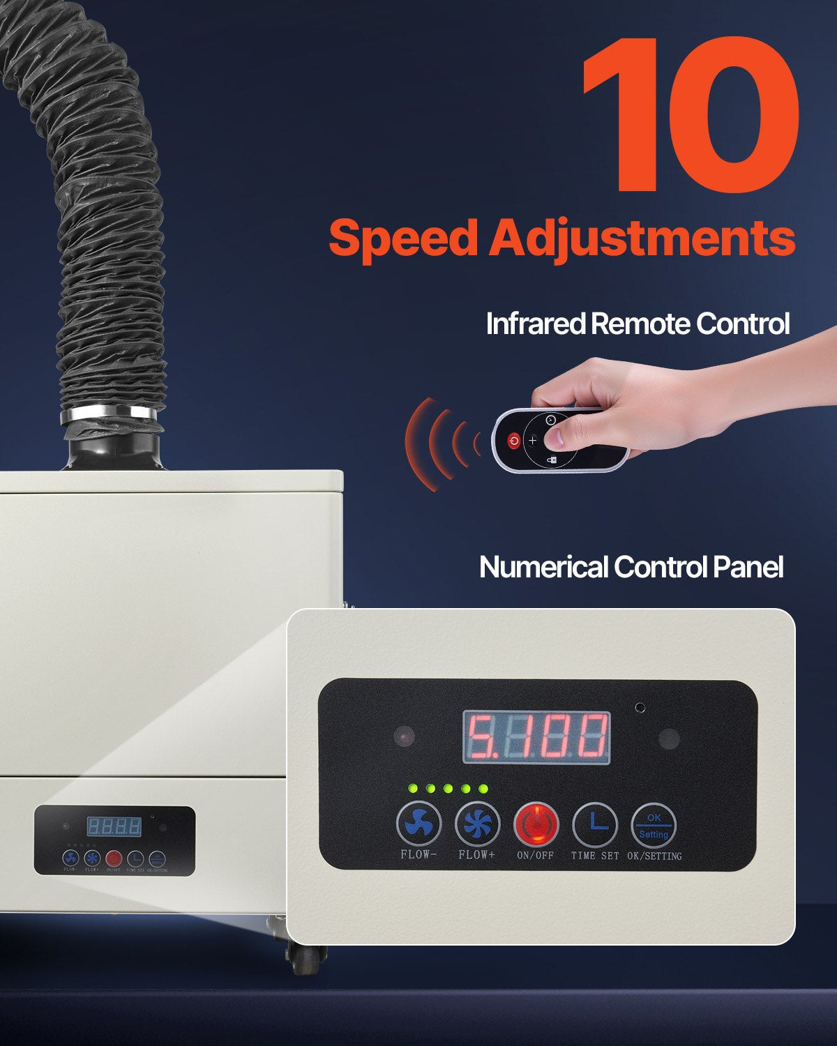 VEVOR Solder Fume Extractor 459 m³/h 280W Brushless Motor with 10 Levels Speed