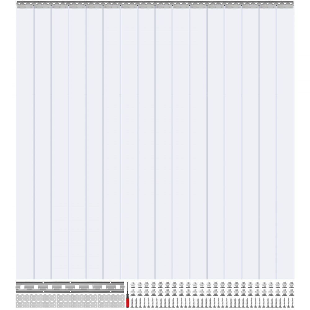 VEVOR Strip Curtain, 96" Height x 96" Width, 0.08" Thickness, 16PCS Clear PVC Strip Door Curtain, Freezer Curtain, Plastic Door Strips for Walk in Freezers, Coolers & Warehouse Doors, with 50% Overlap