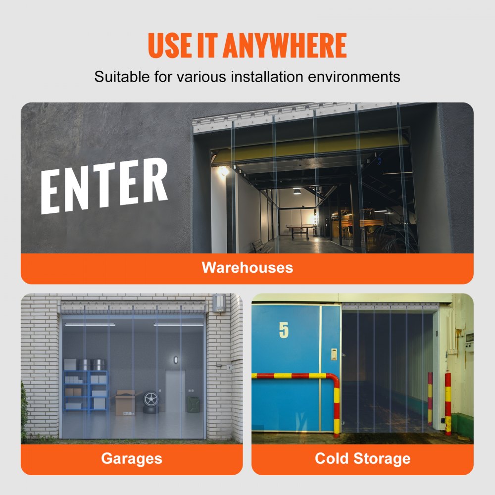 VEVOR Strip Curtain, 84" Height x 38" Width, 0.08" Thickness, 6PCS Clear PVC Strip Door Curtain, Freezer Curtain, Plastic Door Strips for Walk in Freezers, Coolers & Warehouse Doors, with 50% Overlap