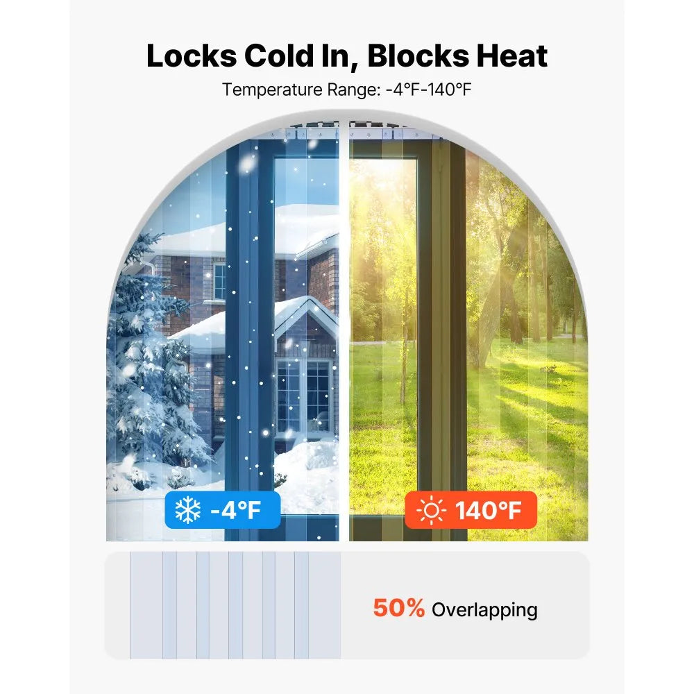 VEVOR Clear PVC Strip Curtain, 96 in Height x 84 in Width x 0.08 in Thickness, 14 PCS Walk in Freezer Cooler Curtain Strips, Smooth Waterproof Plastic Door Strips for Warehouse, Freezer, Garage Doors