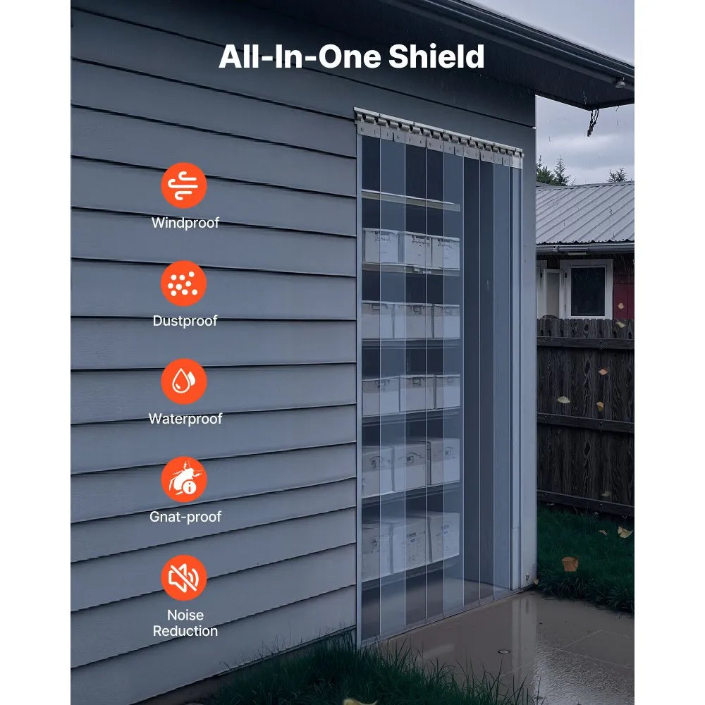 VEVOR Clear PVC Strip Curtain, 96 in Height x 84 in Width x 0.08 in Thickness, 14 PCS Walk in Freezer Cooler Curtain Strips, Smooth Waterproof Plastic Door Strips for Warehouse, Freezer, Garage Doors