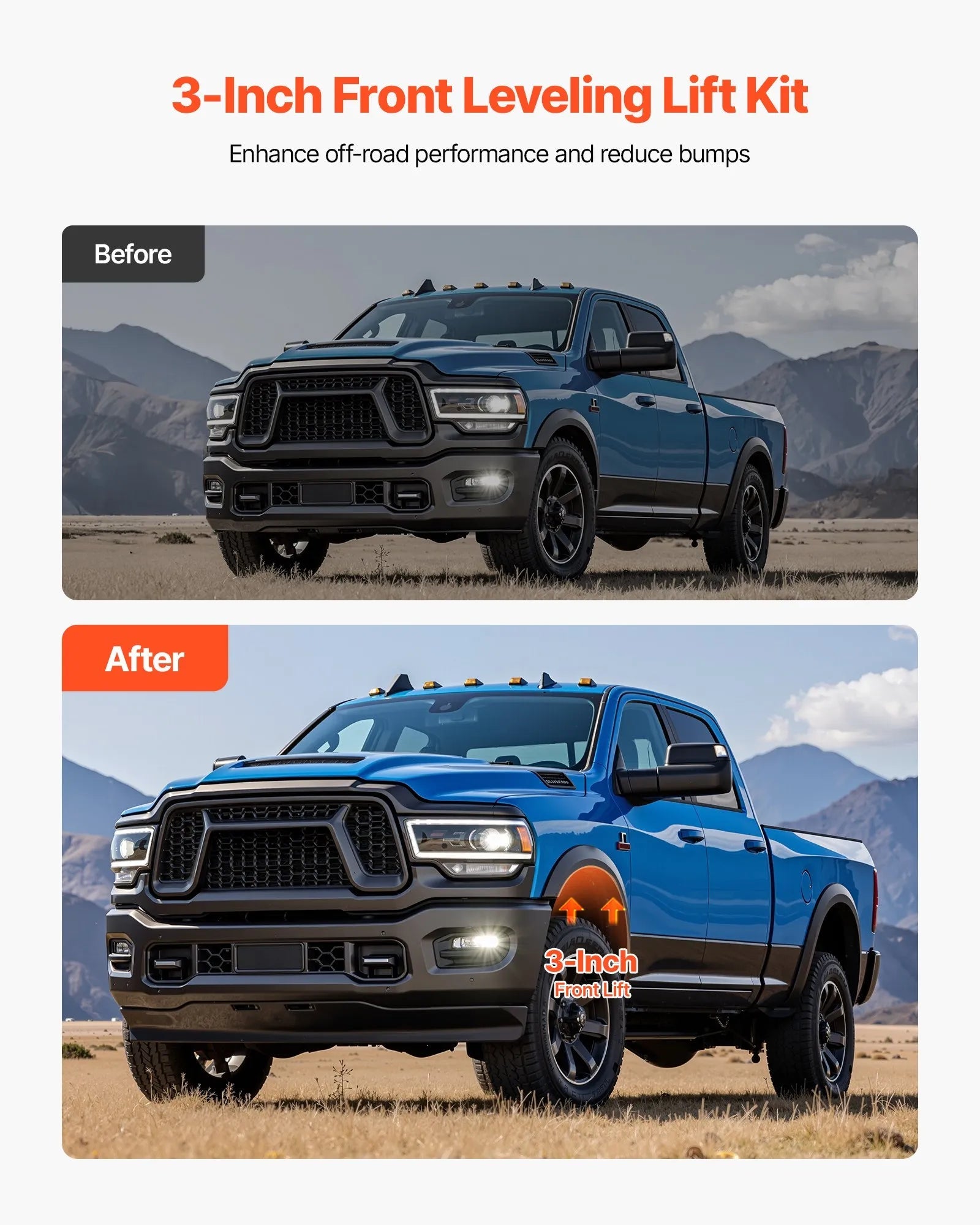 VEVOR 3 Inch Front Leveling Lift Kit for 2007-2024 Silverado 1500 2WD/4WD, 2007-2024 Sierra 1500 2WD/4WD (New Body Style), Chassis Level Kit with 2PCS Heavy Forged Aluminum Suspension Strut Spacers