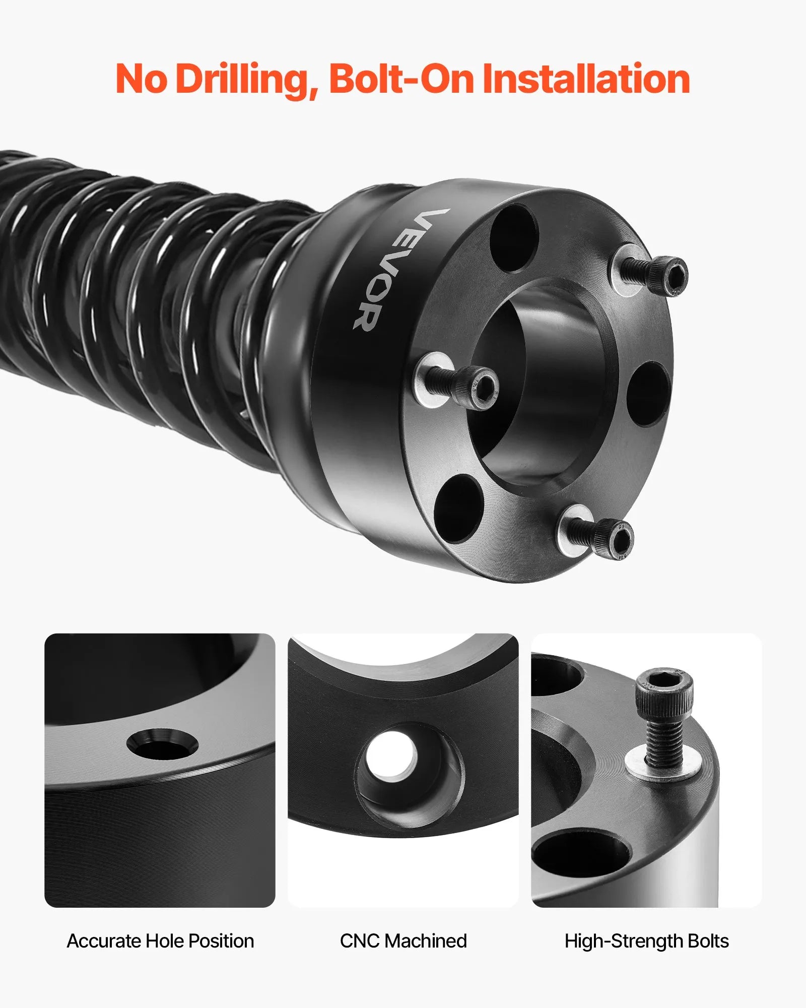 VEVOR 3 Inch Front Leveling Lift Kit for 2007-2024 Silverado 1500 2WD/4WD, 2007-2024 Sierra 1500 2WD/4WD (New Body Style), Chassis Level Kit with 2PCS Heavy Forged Aluminum Suspension Strut Spacers