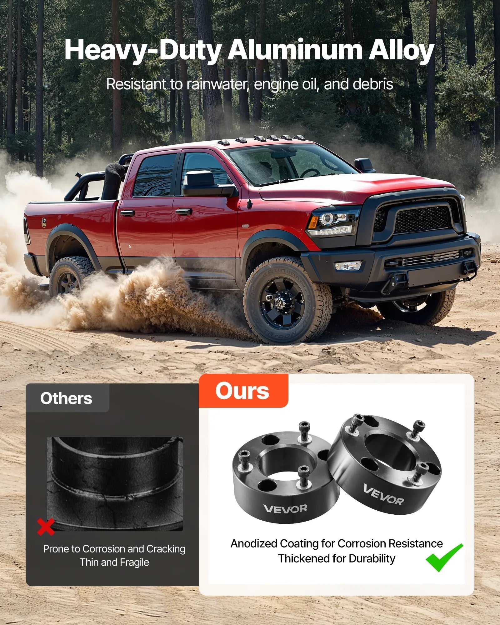 VEVOR 3 Inch Front Leveling Lift Kit for 2007-2024 Silverado 1500 2WD/4WD, 2007-2024 Sierra 1500 2WD/4WD (New Body Style), Chassis Level Kit with 2PCS Heavy Forged Aluminum Suspension Strut Spacers