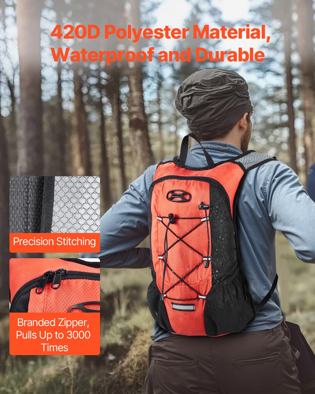 VEVOR Lightweight Hydration Pack Backpack 2L Water Bladder Biking Hiking Running