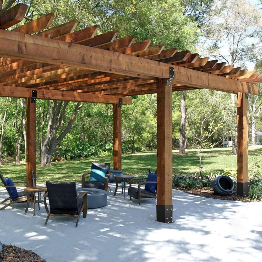 VEVOR 4x4 Post Base 10 Pcs, Inner Size 3.6"x3.6" Post Base Brackets, Heavy Duty Powder-Coated Post Anchor Matte Black Wood Post Brackets for Pavilion Deck Railing Support Deck Base Plate