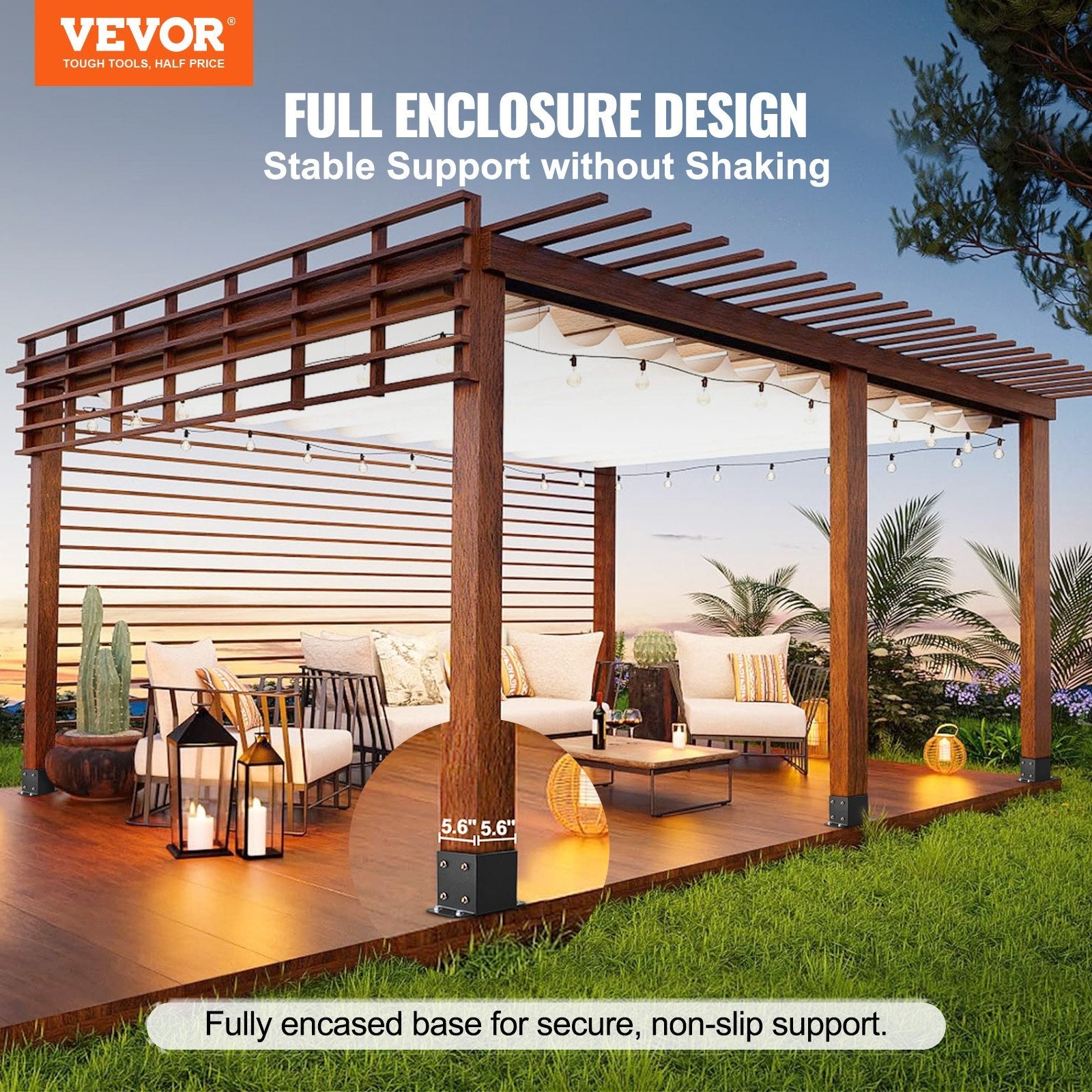 VEVOR 6x6 Post Base 4 Pcs, Inner Size 5.6"x5.6" Post Base Brackets, Heavy Duty Powder-Coated Post Anchor Matte Black Wood Post Brackets for Pavilion Deck Railing Support Deck Base Plate