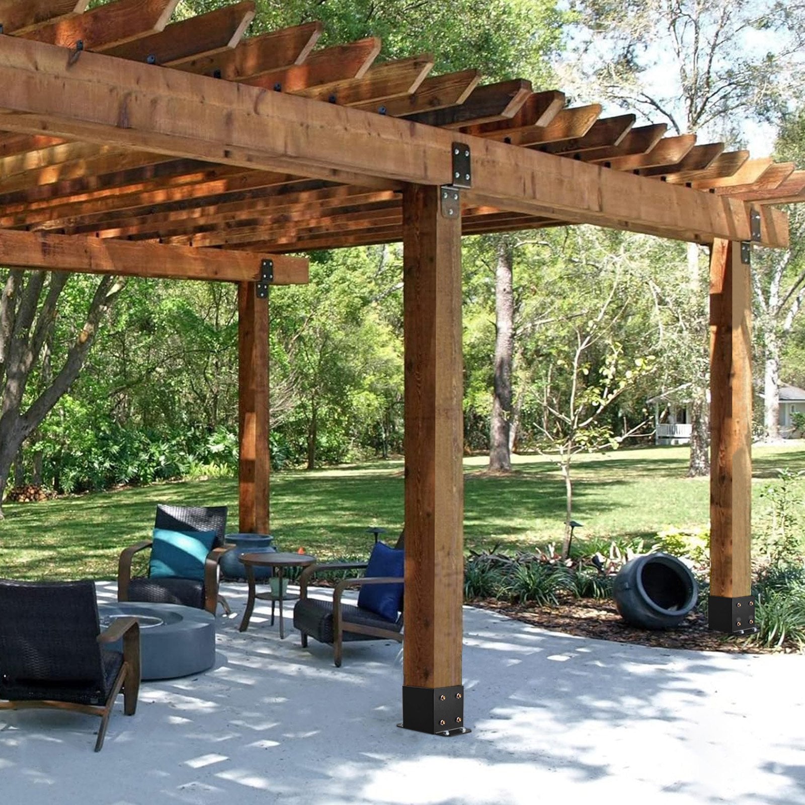 VEVOR 6x6 Post Base 4 Pcs, Inner Size 5.6"x5.6" Post Base Brackets, Heavy Duty Powder-Coated Post Anchor Matte Black Wood Post Brackets for Pavilion Deck Railing Support Deck Base Plate