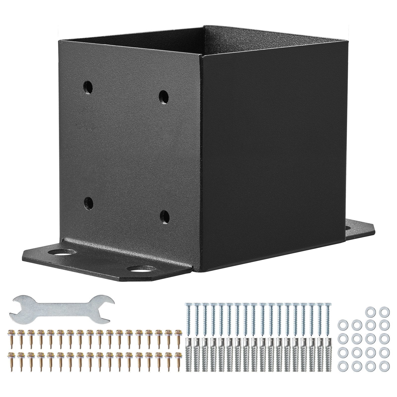 VEVOR 6x6 Post Base 4 Pcs, Inner Size 5.6"x5.6" Post Base Brackets, Heavy Duty Powder-Coated Post Anchor Matte Black Wood Post Brackets for Pavilion Deck Railing Support Deck Base Plate