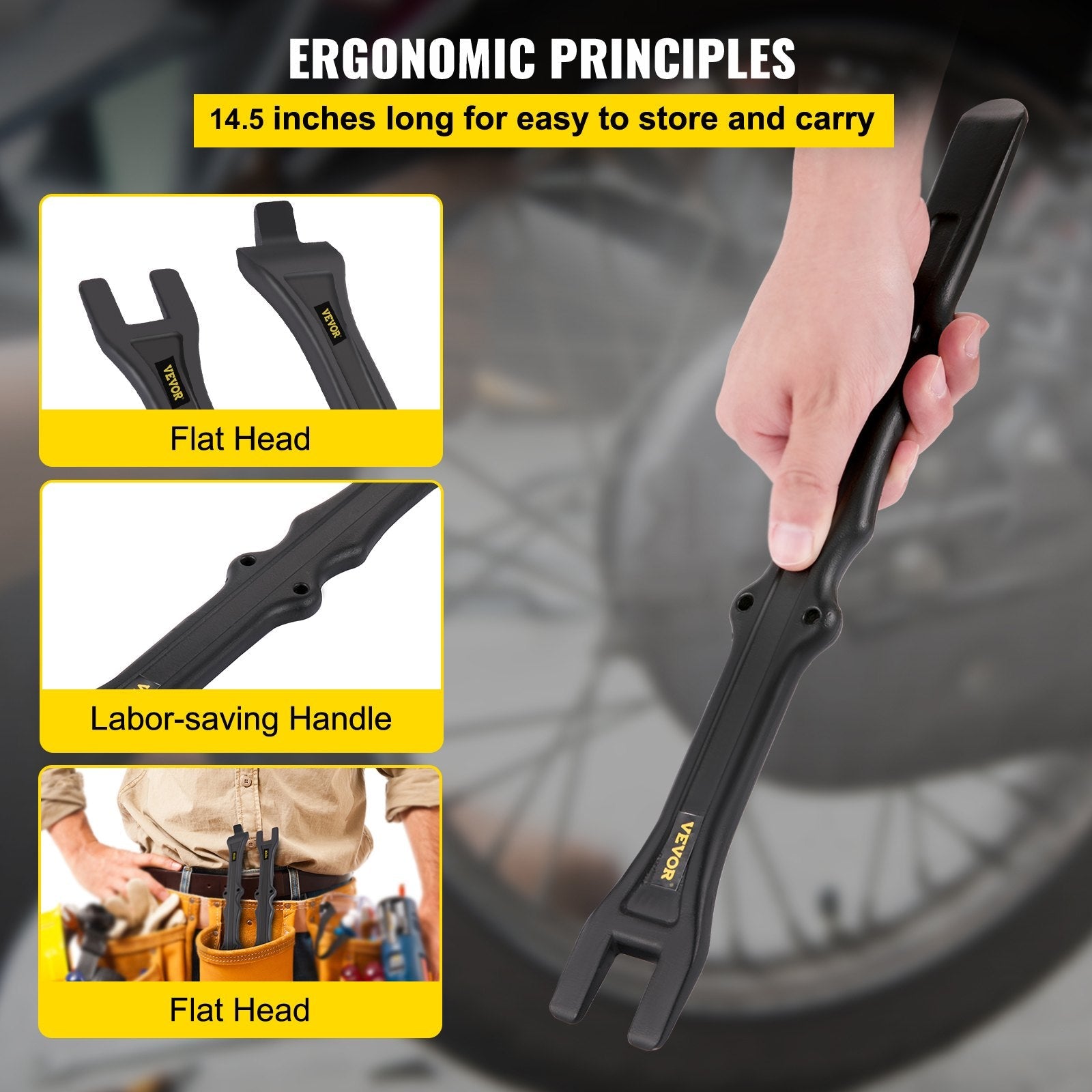 VEVOR Tire Changing Tool, 16 Inch Tire Iron Set, 2pcs Motorcycle Tire Irons, 40CR Steel Tire Bead Breaker, Black Tire Changing Spoons, Rust Proof Motorcycle Tire Spoons, Tire Levers for Bile Tires