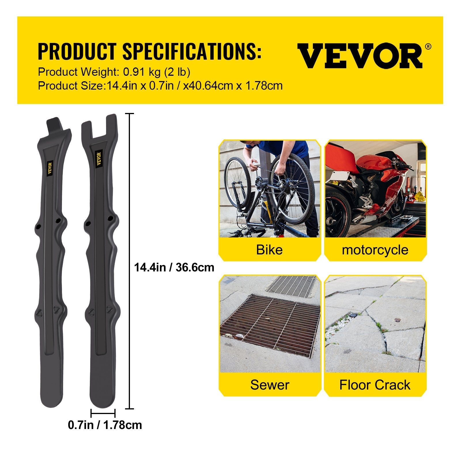 VEVOR Tire Changing Tool, 16 Inch Tire Iron Set, 2pcs Motorcycle Tire Irons, 40CR Steel Tire Bead Breaker, Black Tire Changing Spoons, Rust Proof Motorcycle Tire Spoons, Tire Levers for Bile Tires