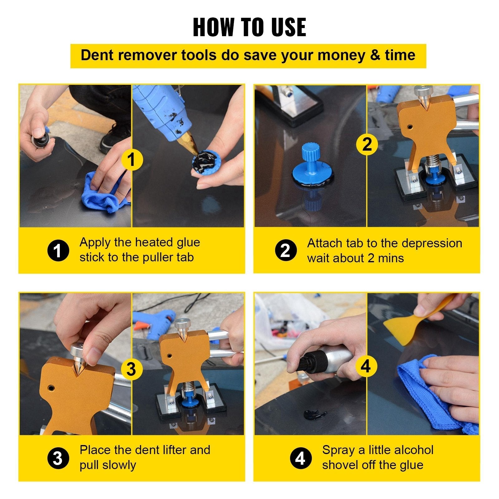 VEVOR Dent Removal Tool, 60 Pcs Paintless Dent Repair Tools, Puller and Lifter Dent Repair Kit, Glue Puller Tabs Dent Puller Kit for Auto Dent Removal, Minor Dents, Door Dings and Hail Damage