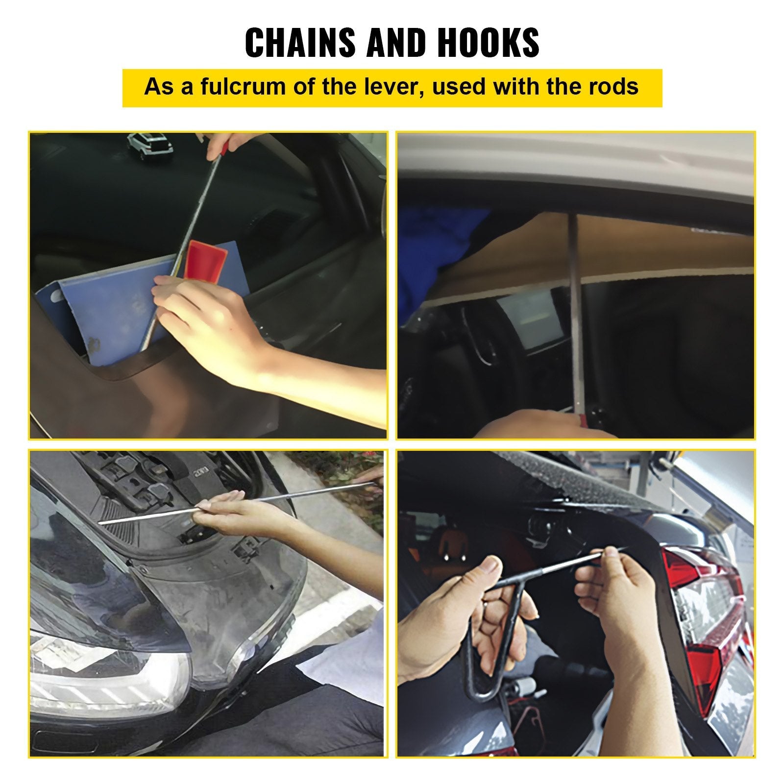 VEVOR Rods Dent Removal Kit, 20 Pcs Paintless Dent Repair Rods, Stainless Steel Dent Rods, Whale Tail Dent Repair Tools, Professional Hail Dent Removal Tool For Minor Dents, Door Dings And Hail Damage