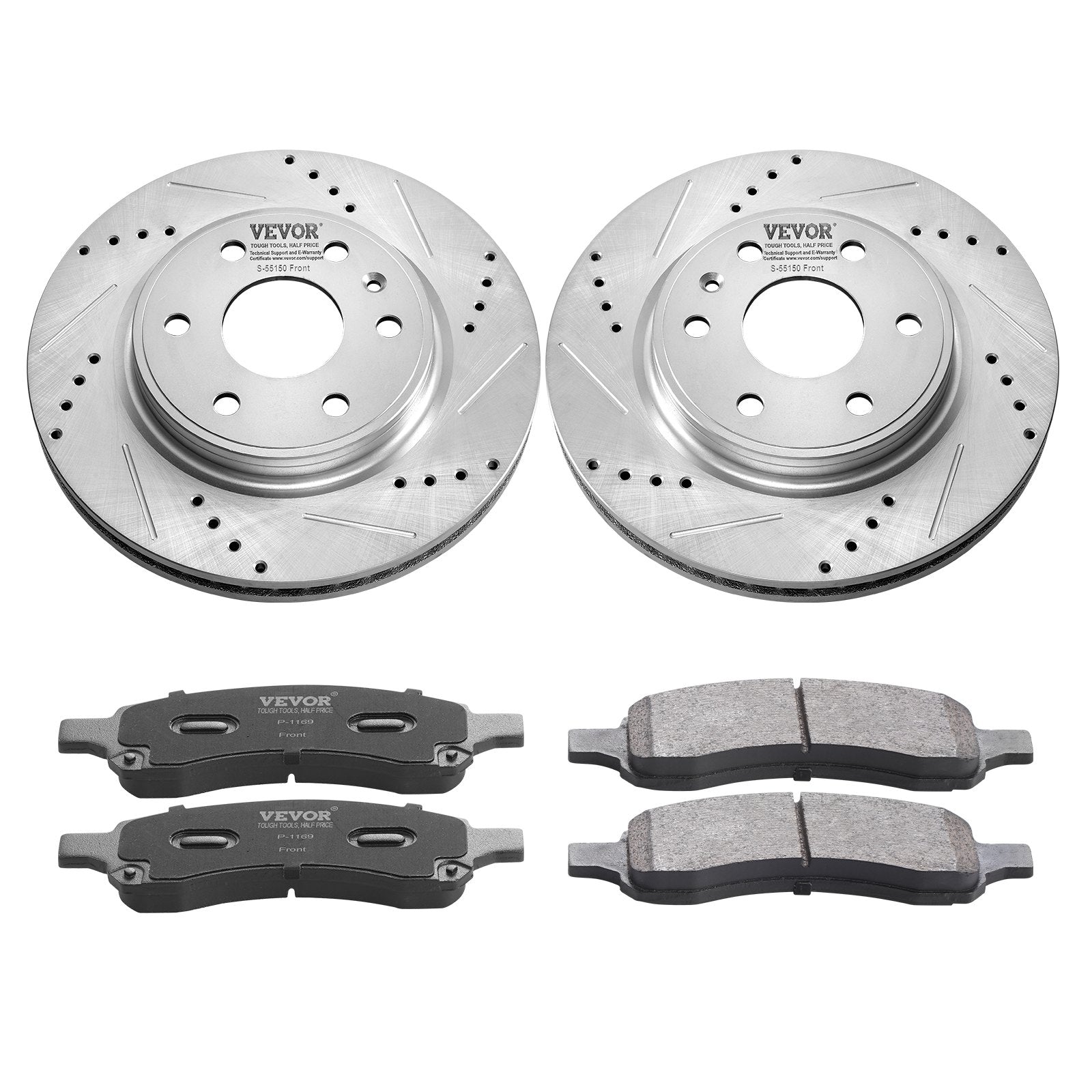 VEVOR Drilled Slotted Front Brake Rotors Pads Kit for Chevy Traverse GMC Acadia