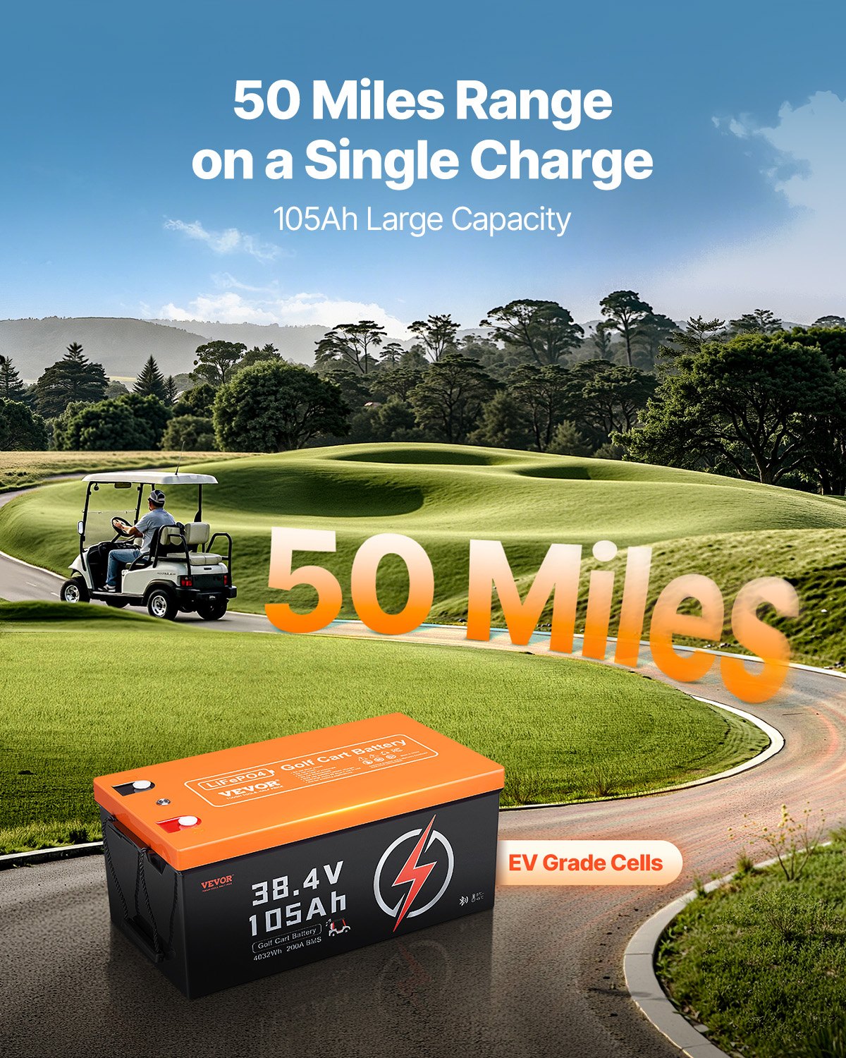 VEVOR 36V 105Ah Golf Cart Lithium Battery with LCD Monitor and 4000+ Cycles