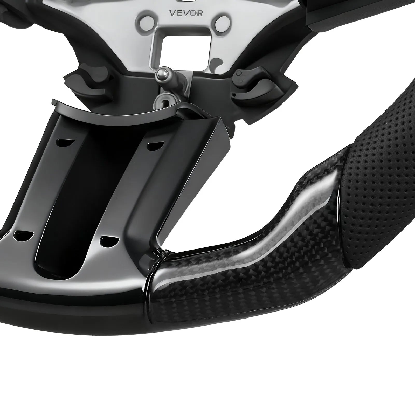 VEVOR Steering Wheel for 2010-2014 Ford Mustang, Carbon Fiber Steering Wheel D-Shaped Flat-Bottom, Leather Grip with Non-Slip Texture & Precise Stitching, Accessories Replacement for Mustang, Black