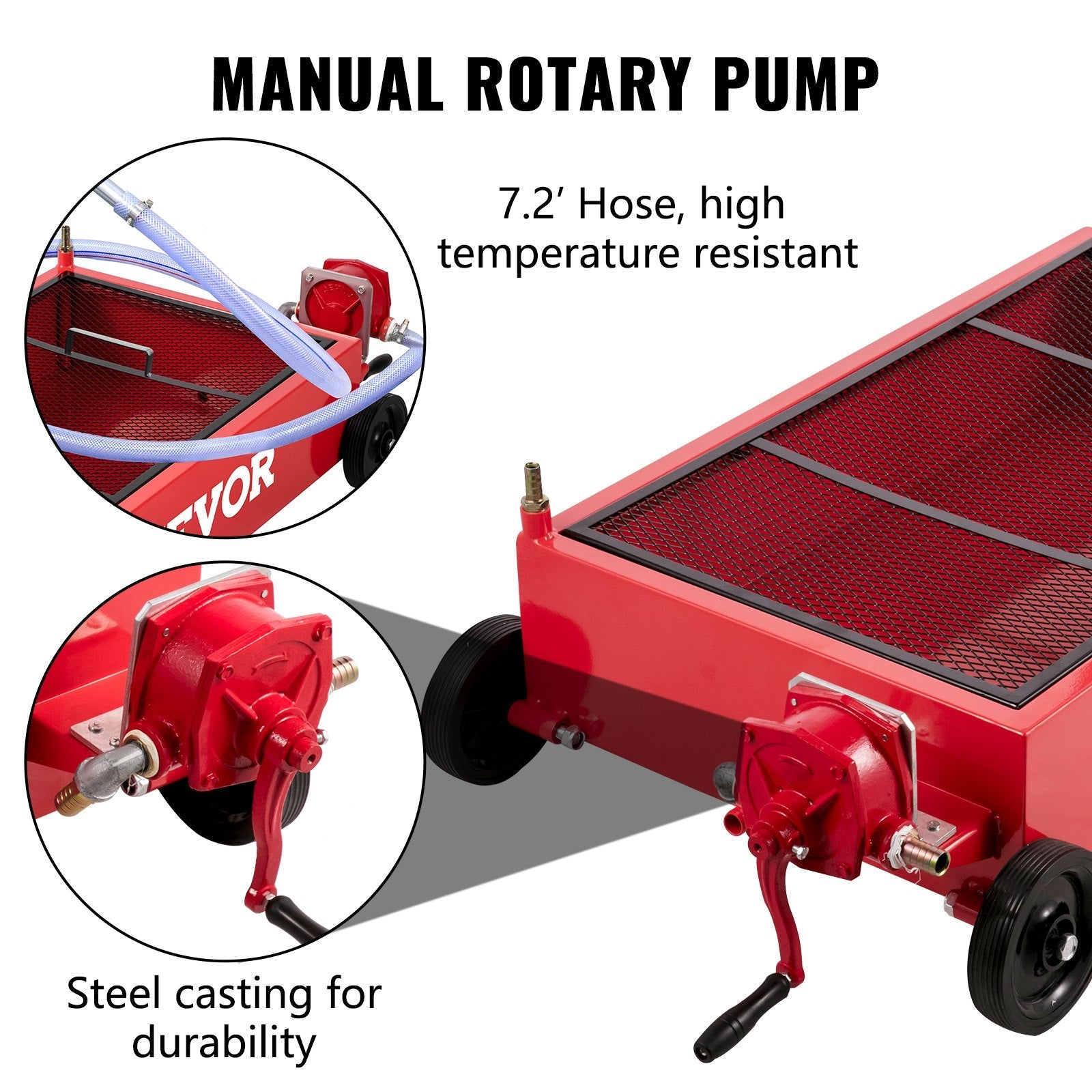 VEVOR Oil Drain Pan 20 Gallon Oil Drain Tank, 76L Low Profile Oil Drain Pan, Large Capacity Oil Change Pan, Foldable Hand, with Pump, Hose, Swivel Casters Wheels for Car, SUV, Trucks Oil Draining