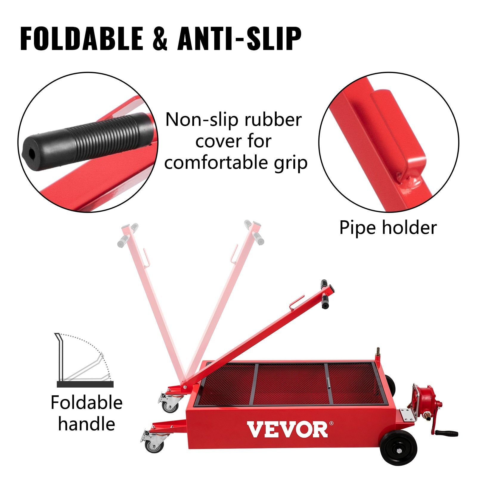 VEVOR Oil Drain Pan 20 Gallon Oil Drain Tank, 76L Low Profile Oil Drain Pan, Large Capacity Oil Change Pan, Foldable Hand, with Pump, Hose, Swivel Casters Wheels for Car, SUV, Trucks Oil Draining