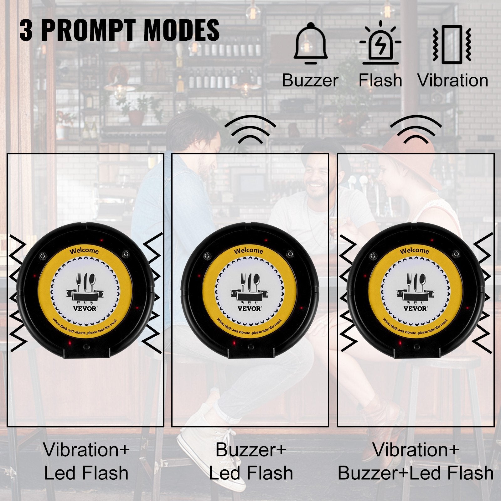 VEVOR R100 Wireless Calling System, Restaurant Pager System 10 Pagers,Max 999 Beepers, Touch Keyboard with Vibration, Flashing and Buzzer for Church, Nurse,Hospital & Hotel