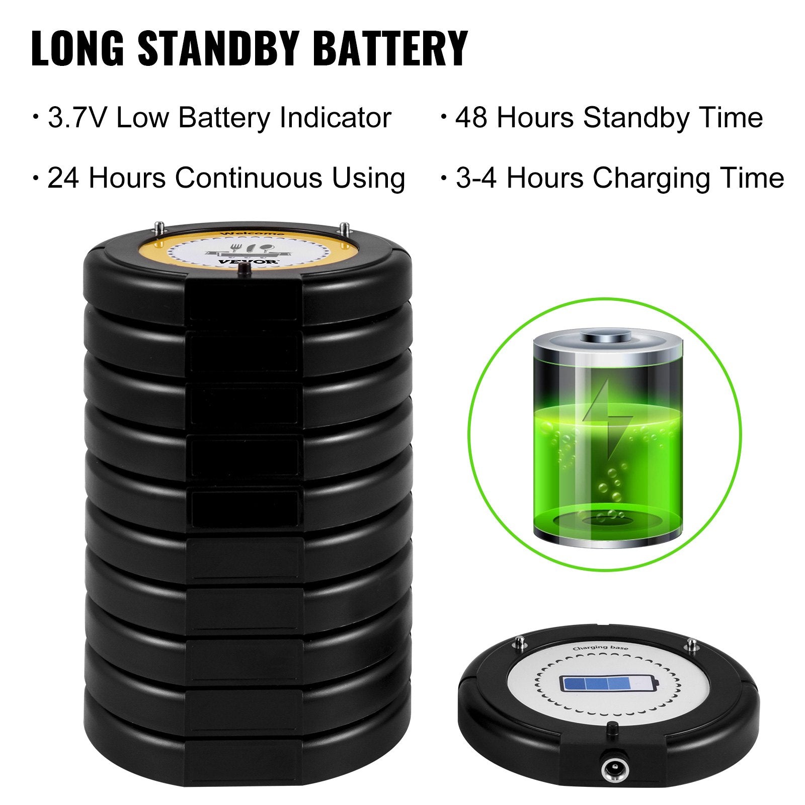 VEVOR R100 Wireless Calling System, Restaurant Pager System 10 Pagers,Max 999 Beepers, Touch Keyboard with Vibration, Flashing and Buzzer for Church, Nurse,Hospital & Hotel