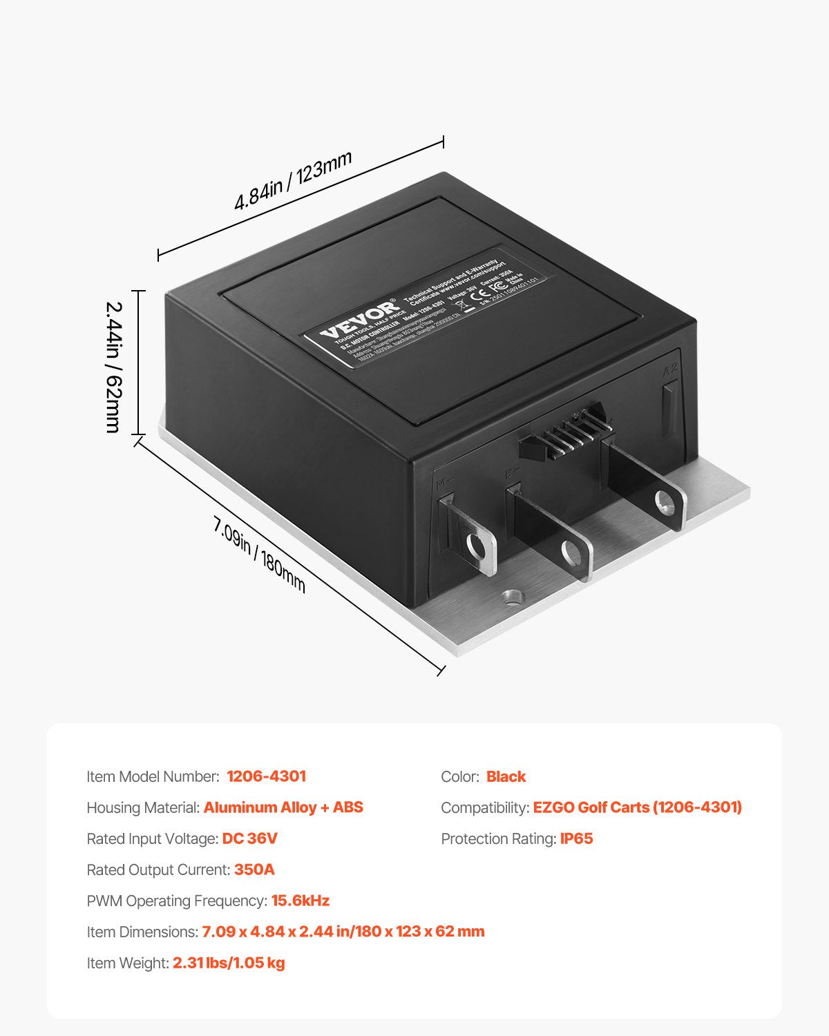 VEVOR Golf Cart Controller 36V 350A Speed Controller for EZGO 1206-4301 Models