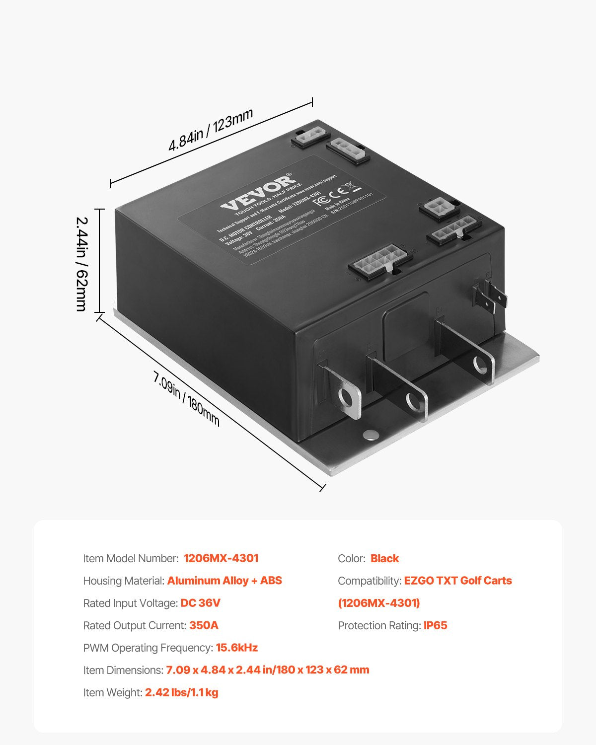 VEVOR Golf Cart Controller 36V 350A Speed Controller for EZGO TXT 1206MX-4301