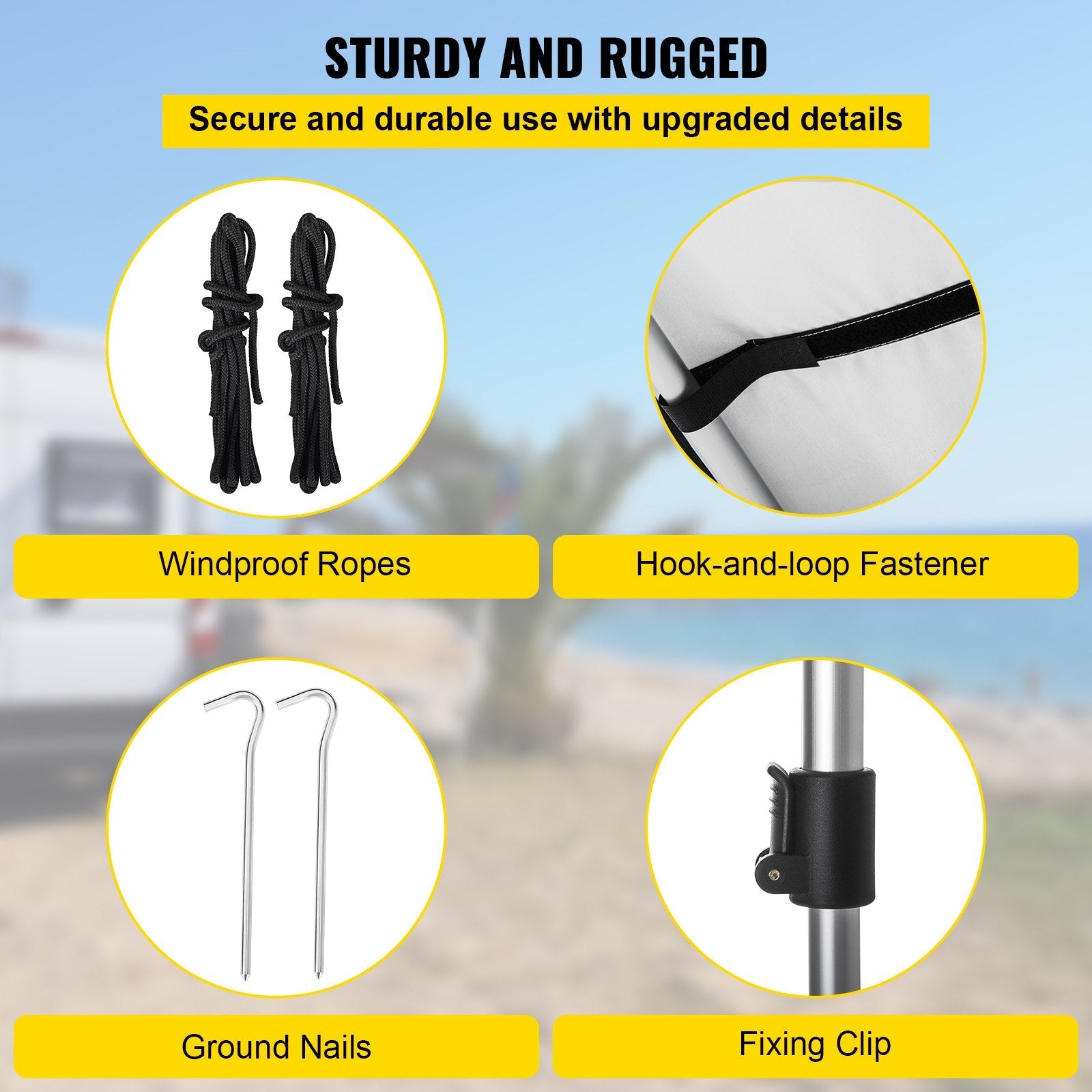 VEVOR Car Awning, 6.5'x6.5' Vehicle Awning, Pull-Out Retractable Awning Rooftop, Waterproof UV50+ Car Side Awning, Telescoping Poles Trailer Tent Shade w/Carry Bag for SUV Outdoor Camping Travel, Grey