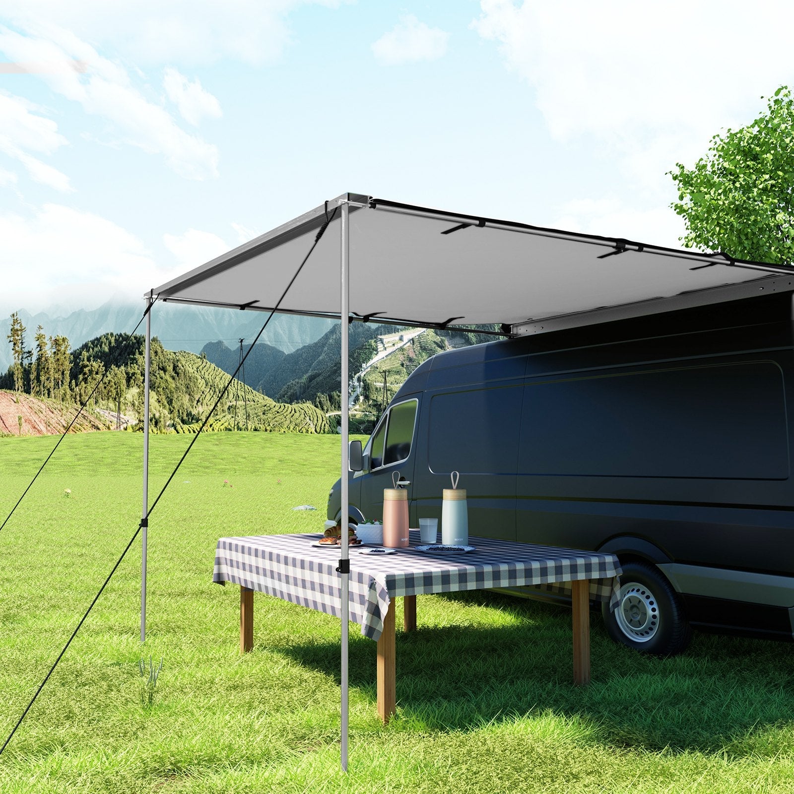 VEVOR Car Awning, 6.5'x6.5' Vehicle Awning, Pull-Out Retractable Awning Rooftop, Waterproof UV50+ Car Side Awning, Telescoping Poles Trailer Tent Shade w/Carry Bag for SUV Outdoor Camping Travel, Grey
