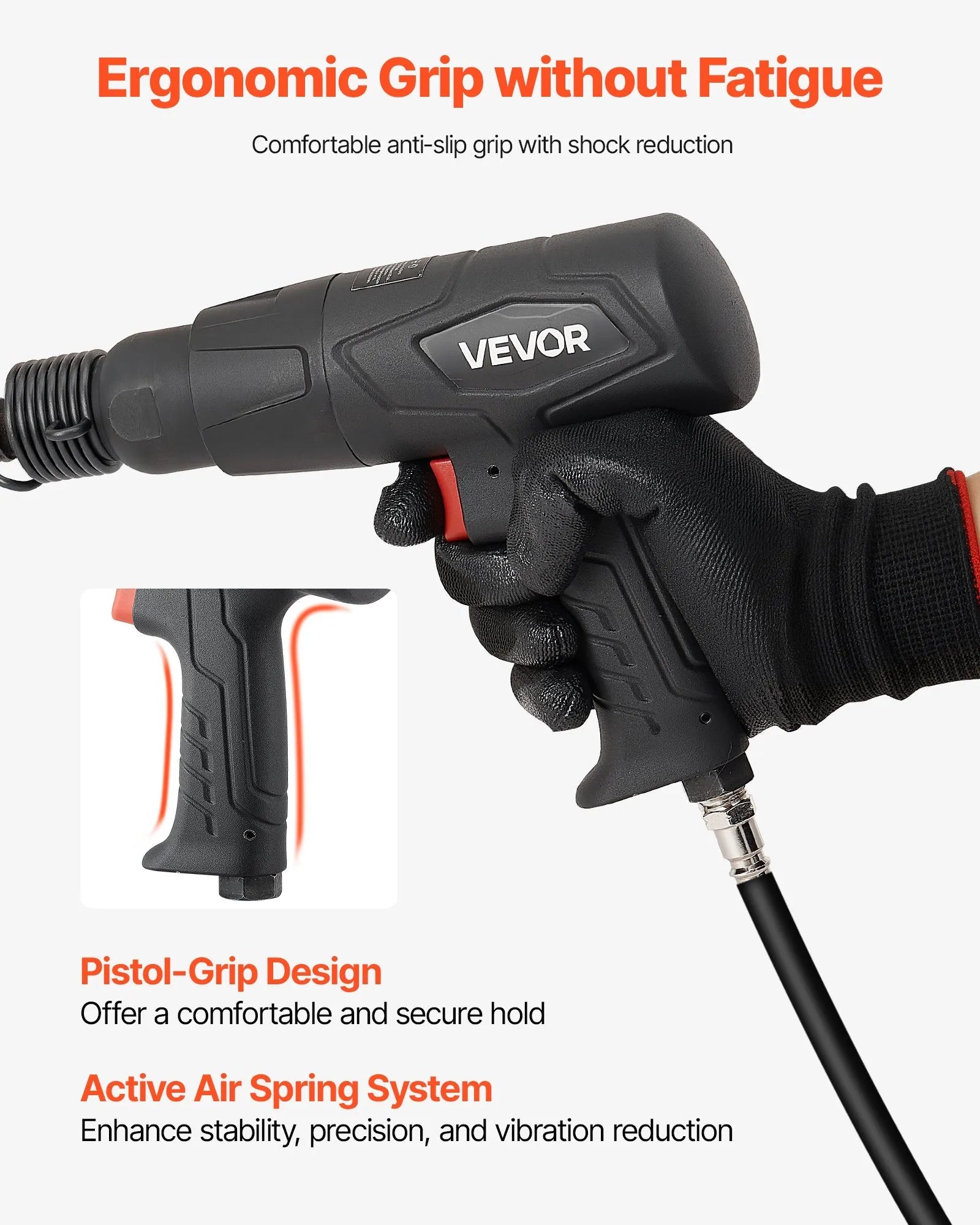 VEVOR Air Hammer, 2500-2700BPM Pneumatic Hammer with 2.76-inch Stroke & 4PCS 6.7" Long Barrel Chisels, Pistol-Grip Compact Air Chisel Pneumatic Shovel Tool for Cutting Scraping Demolishing